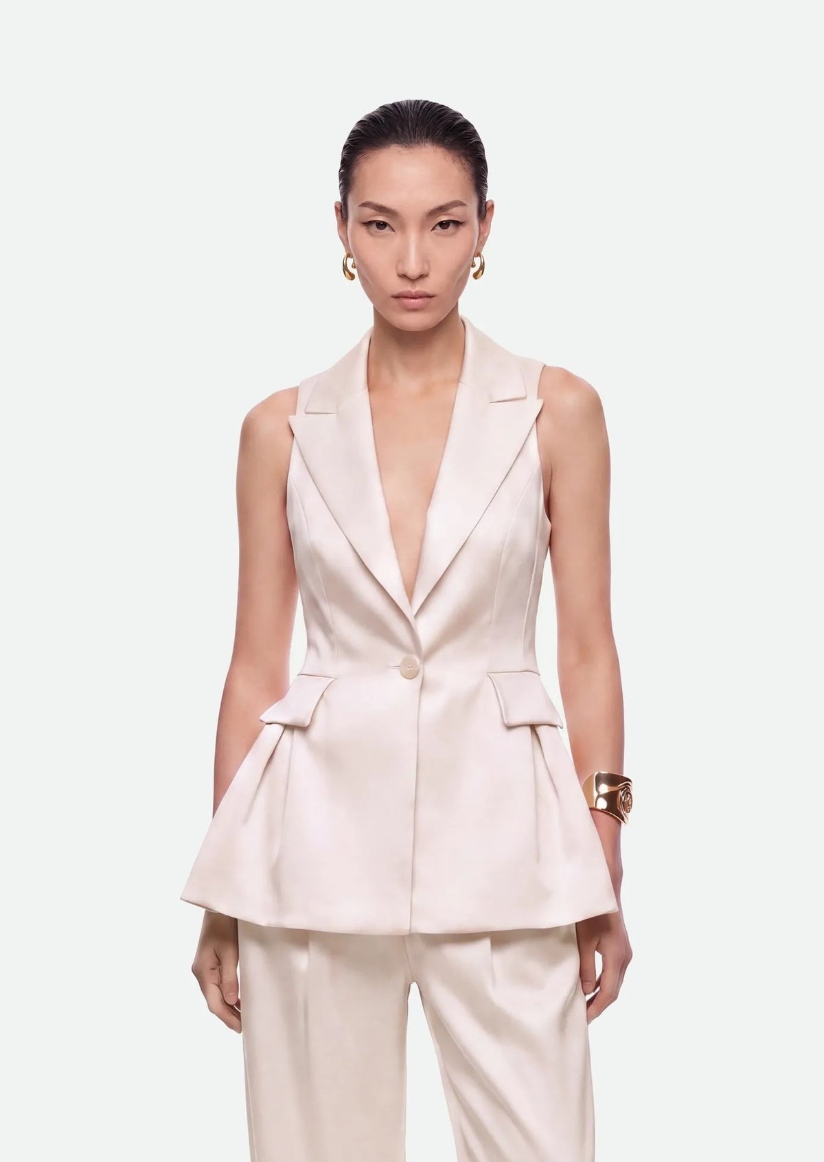 Nocturne Off-White Women Single Button Peak Lapel Vest SKU: N27KN7099_0014 Image 08