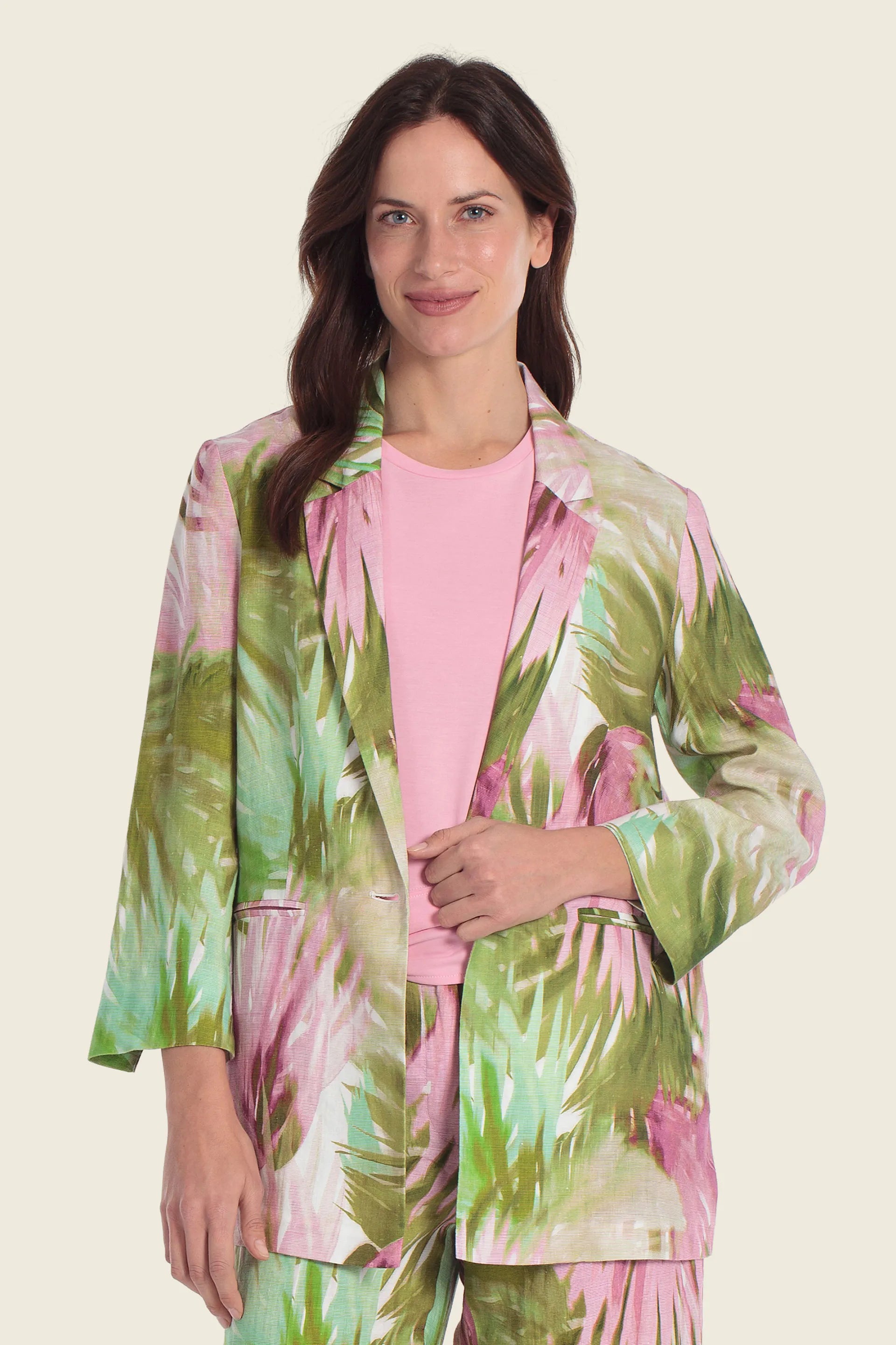 Gerry Weber Palm Print 0 100% Linen Printed Blazer SKU: N60158_630 Image 01