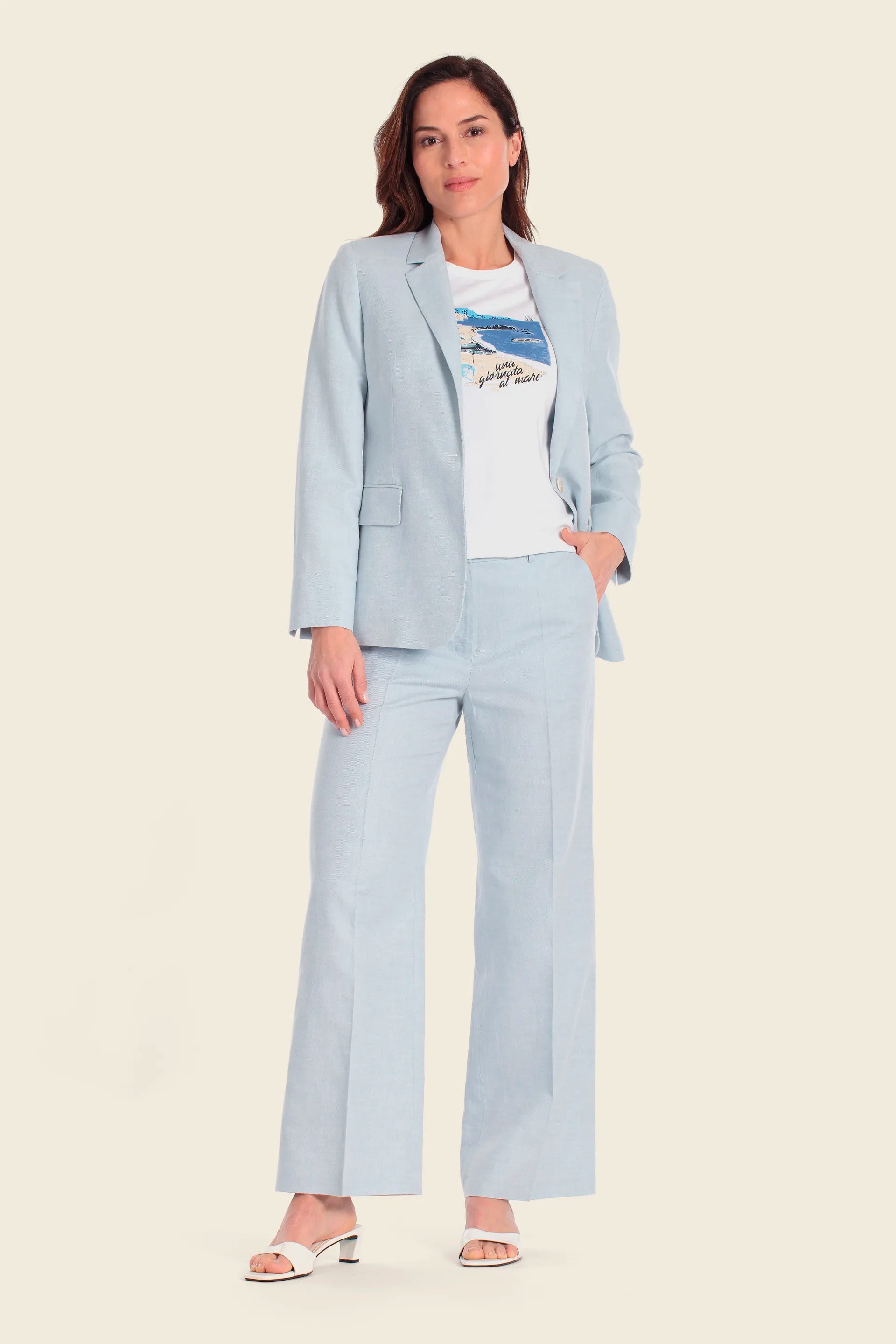 Gerry Weber Blue Sky 0 Blue Blazer in Linen and Cotton Blend SKU: N60161_125 Image 03