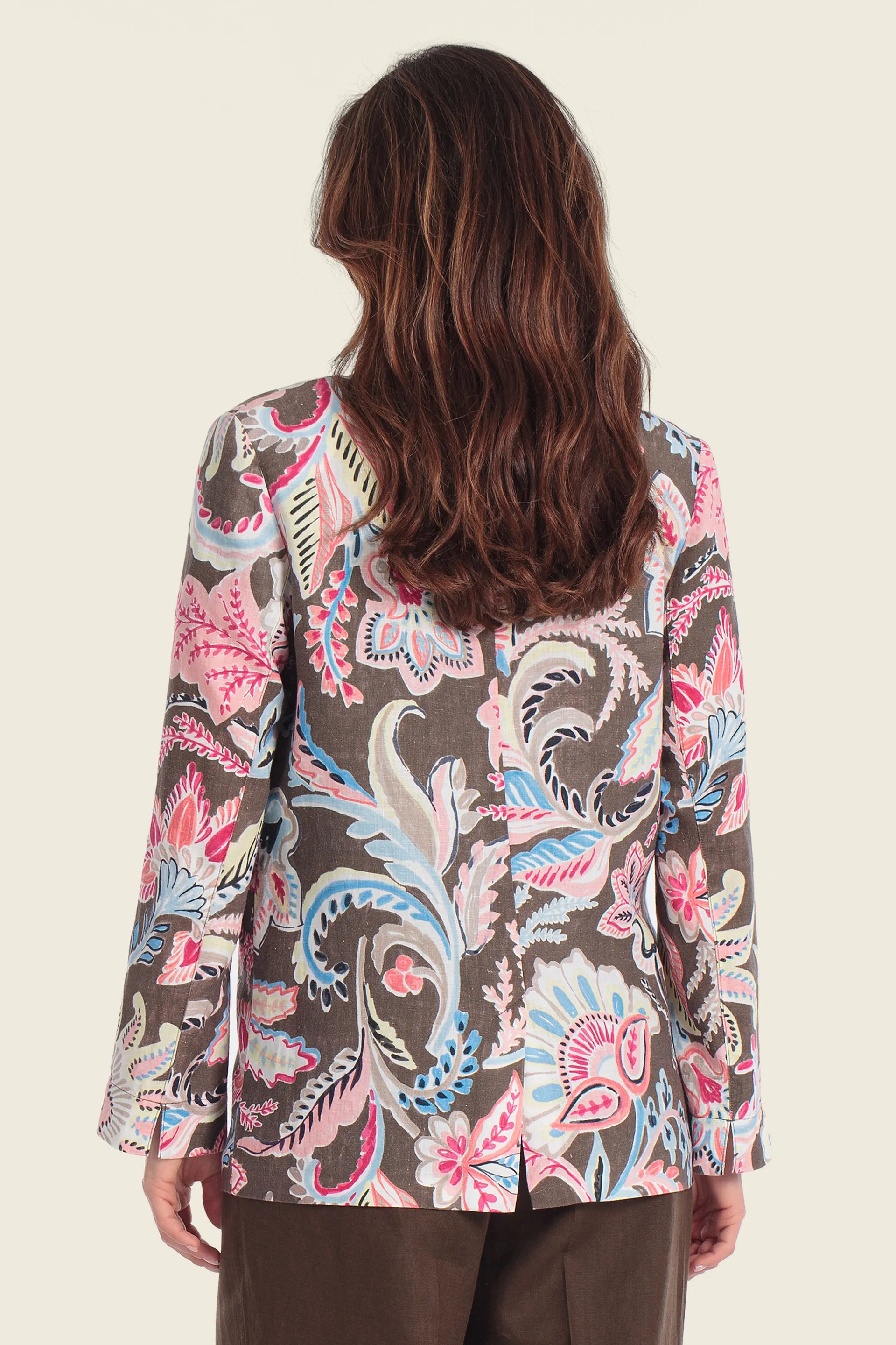 Gerry Weber Flowers & Leaves Brown Print 0 100% Linen Printed Blazer SKU: N60167_677 Image 02
