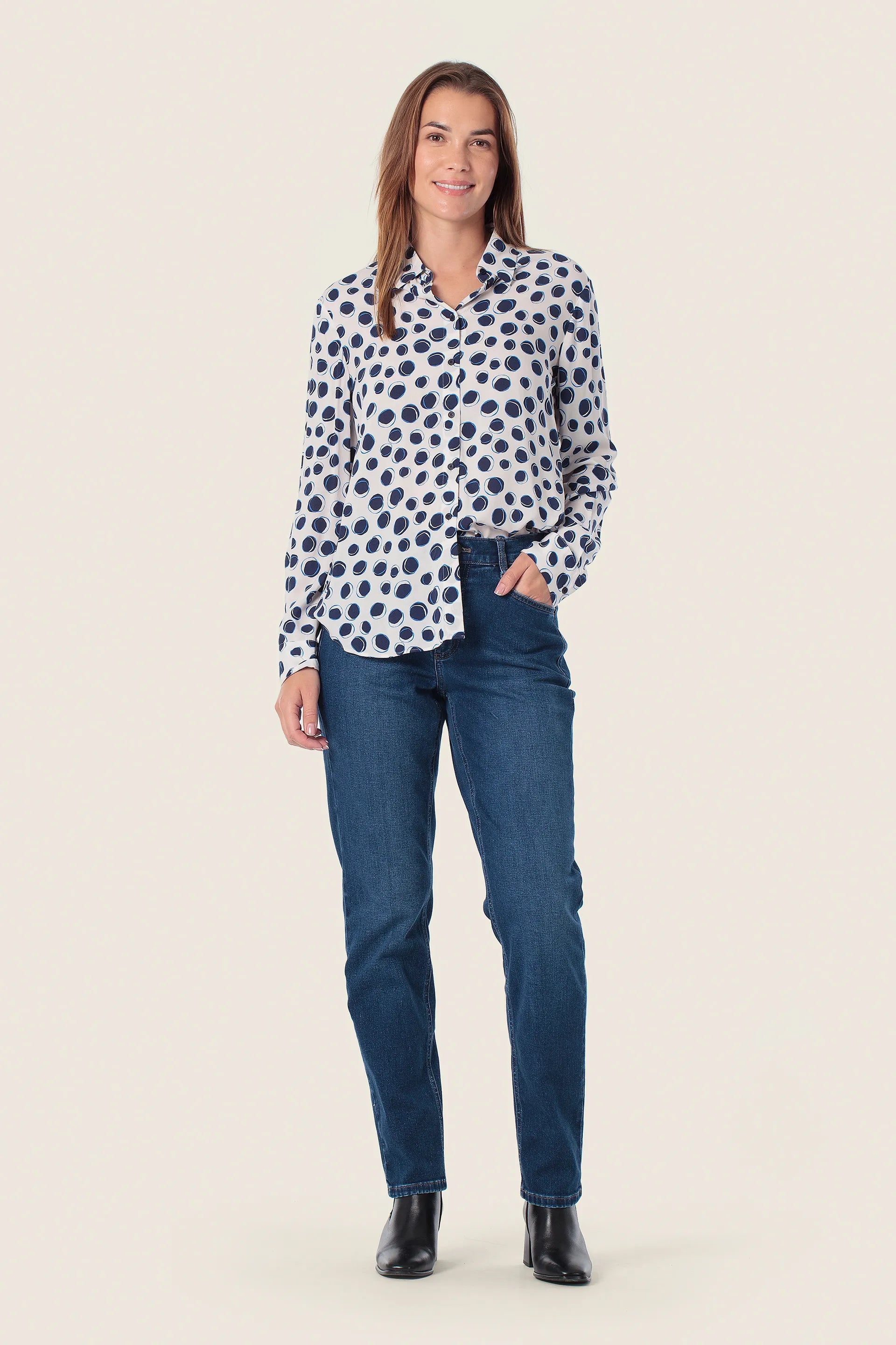 Gerry Weber Beige Natural 0 Printed Button Down Blouse SKU: N60450_189 Image 03