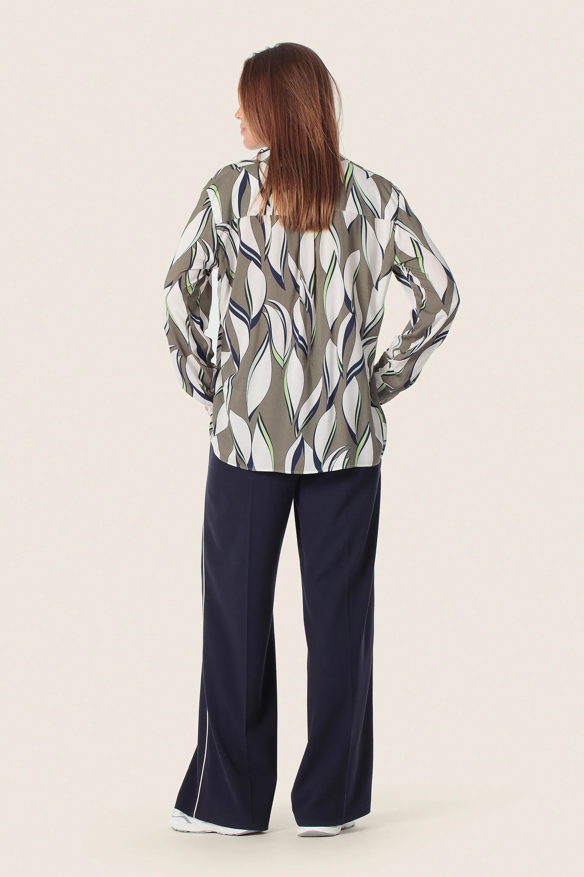 Gerry Weber Green Khaki 0 Long Sleeve Printed Blouse SKU: N60467_155 Image 04