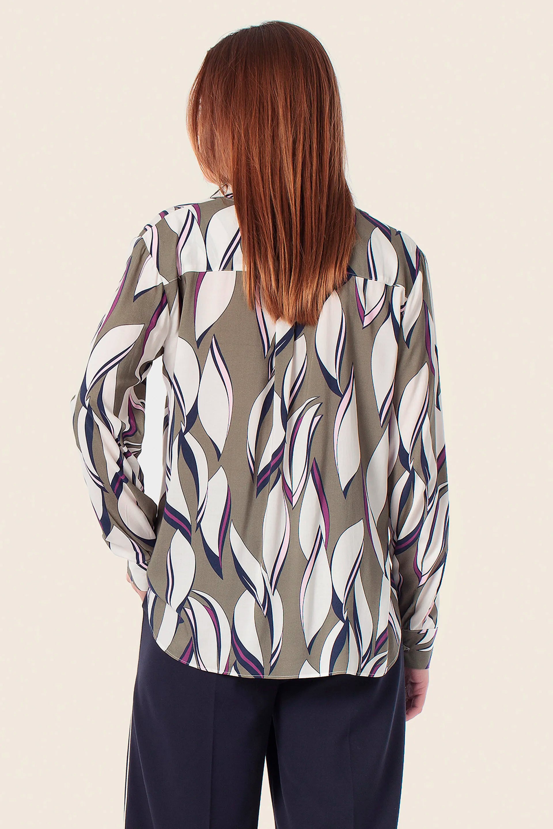 Gerry Weber Green Dark Khaki 0 Long Sleeve Printed Blouse SKU: N60467_316 Image 02