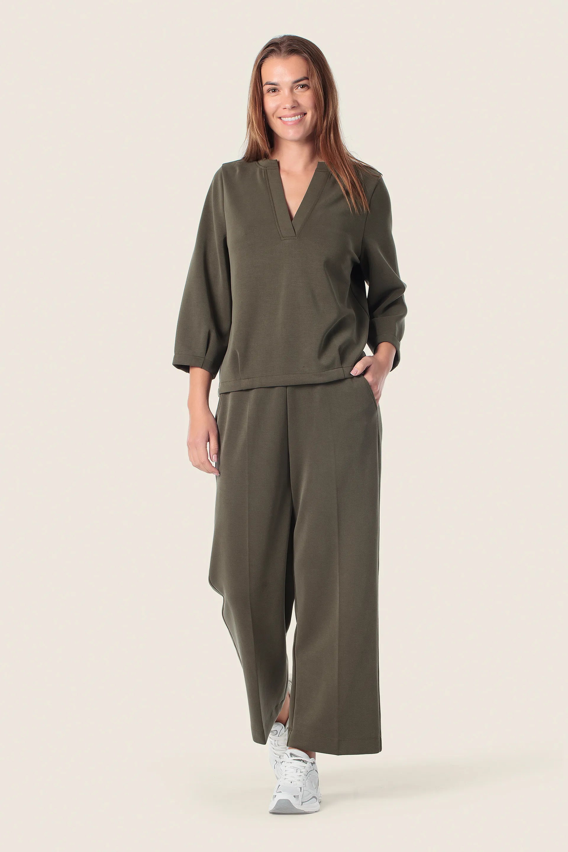 Gerry Weber Green Khaki 0 Green Sweatshirt With V-Neck Collar SKU: N60603_155 Image 03