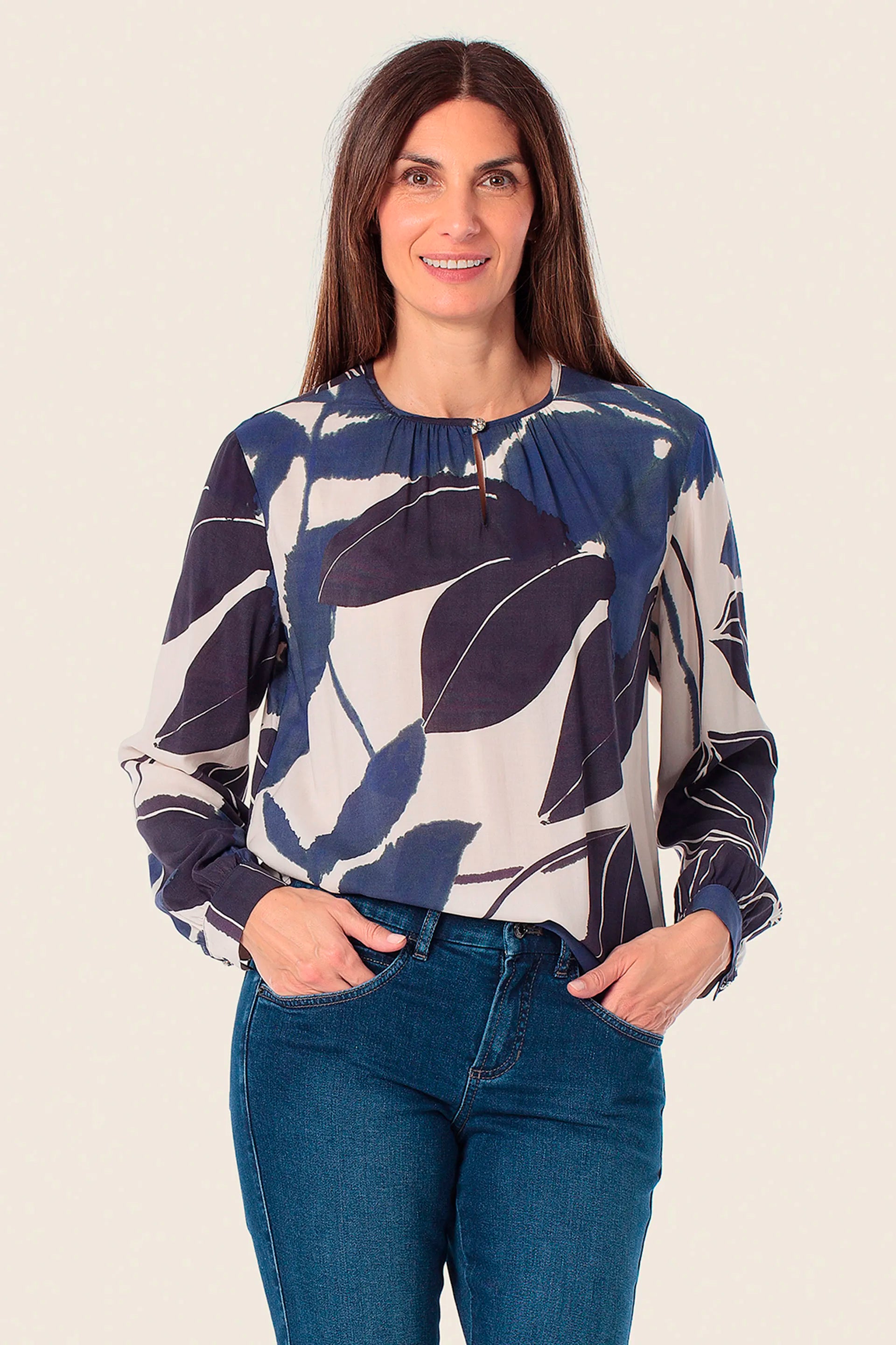 Gerry Weber Indigo 0 Printed Long Sleeve Blouse SKU: N61003_146 Image 01