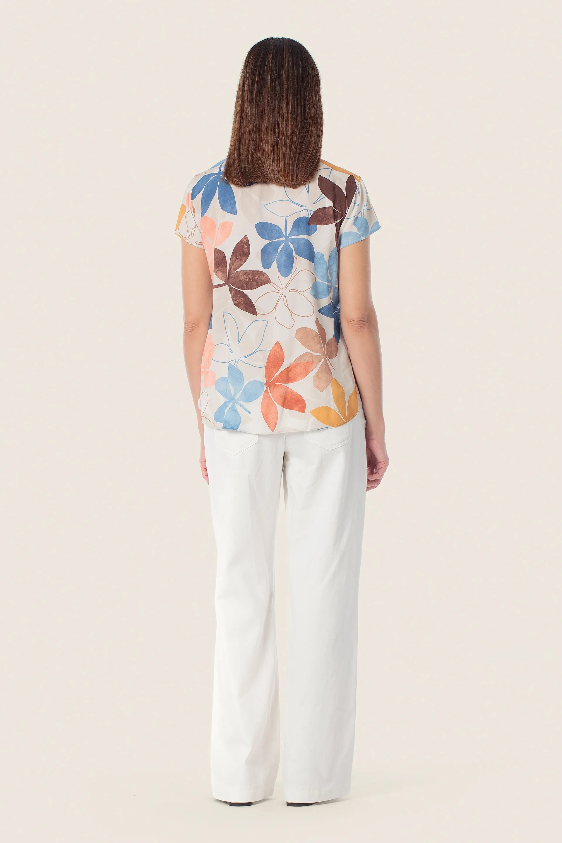 Gerry Weber Beige Elm Tree 0 Short Sleeve Floral Print Blouse SKU: N61018_393 Image 04