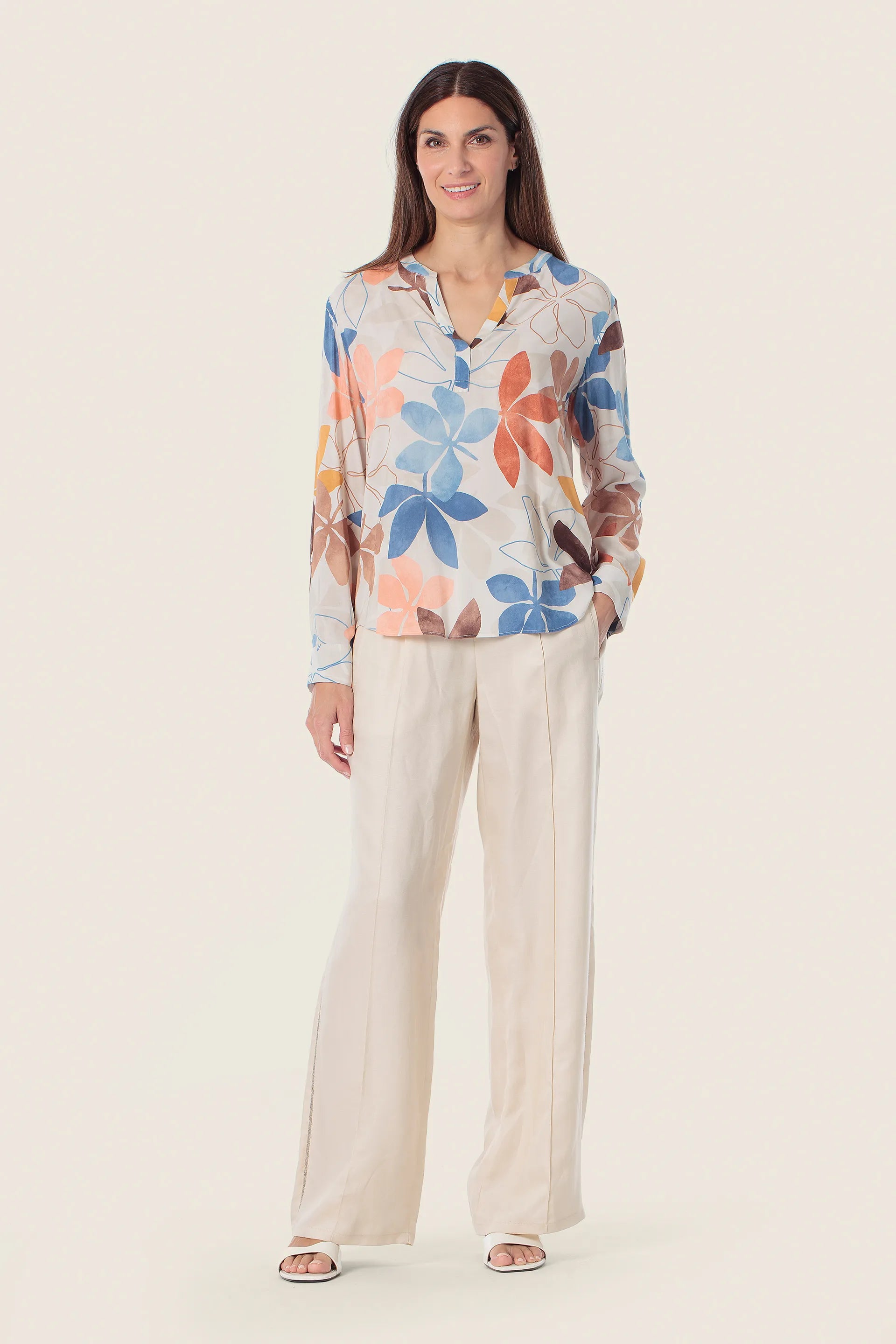 Gerry Weber Beige Elm Tree 0 Long Sleeve Printed Blouse SKU: N61019_393 Image 03