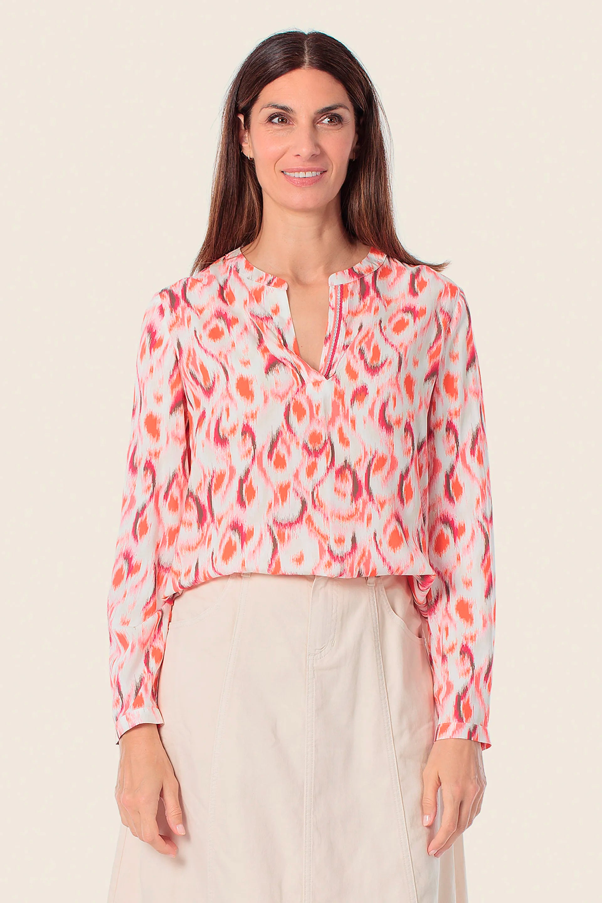 Gerry Weber Pink Flamingo 0 Long Sleeve Printed Blouse SKU: N61024_295 Image 01