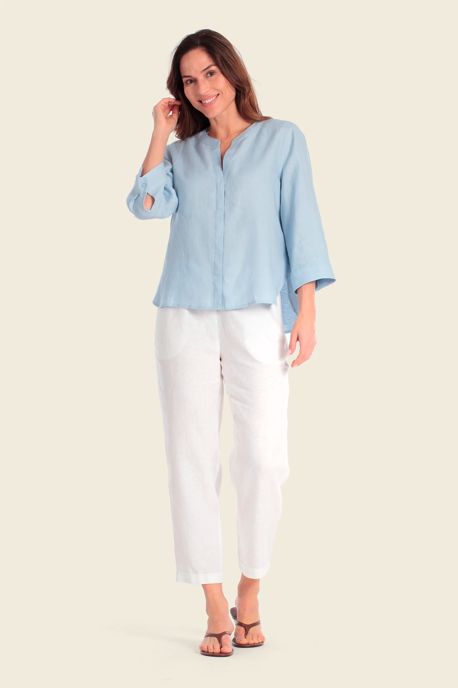Gerry Weber Blue Cloud 0 100% Linen Blouse SKU: N61029_360 Image 03