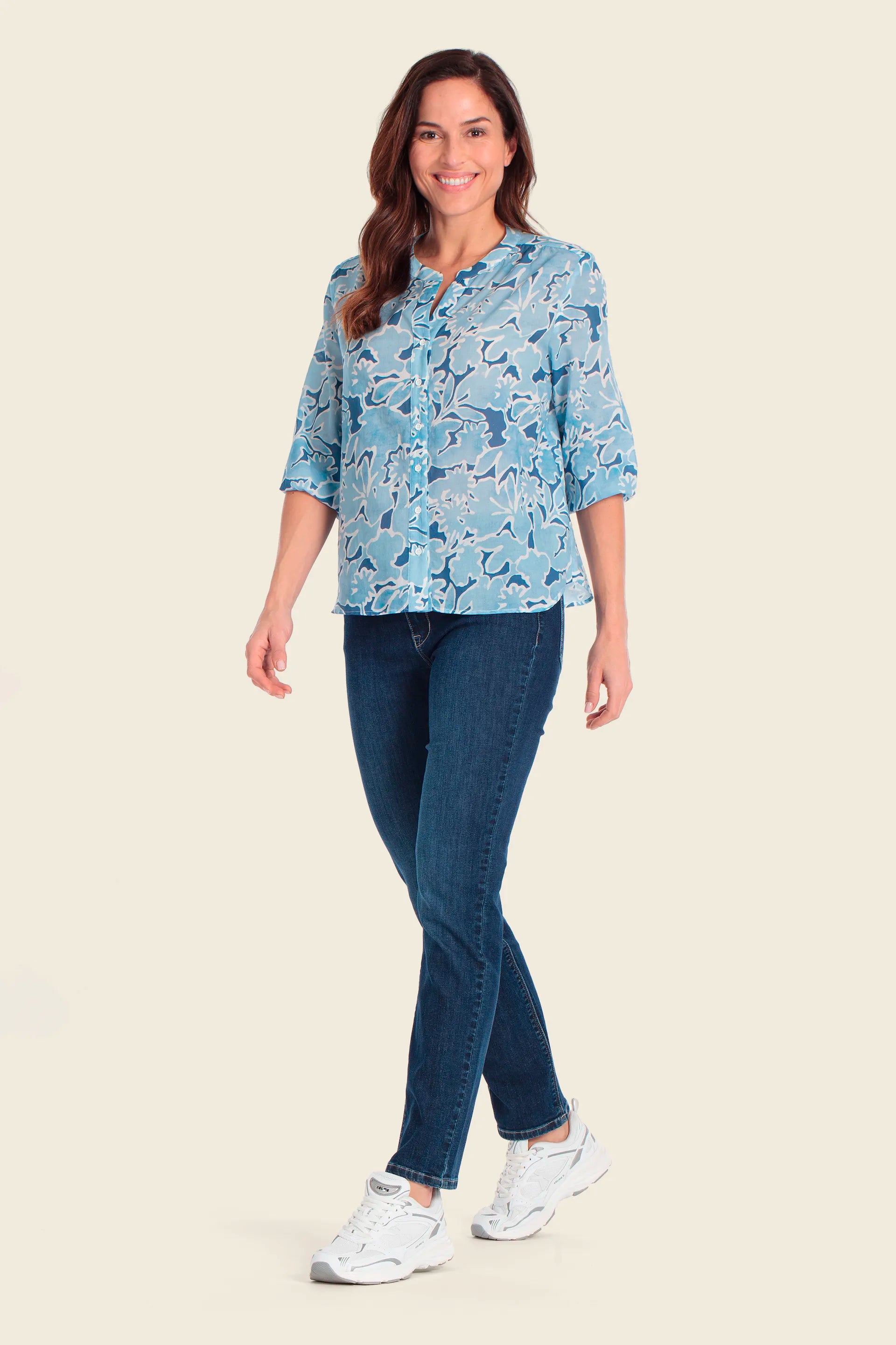 Gerry Weber Blue Flower Print 0 Long Sleeve Printed Blouse SKU: N61065_637 Image 03