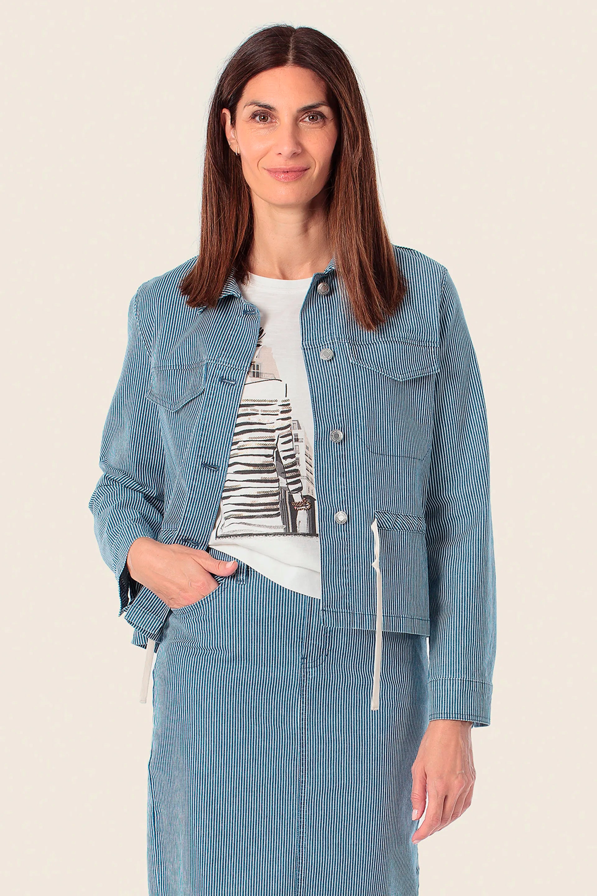 Gerry Weber Blue Denim 0 Denim Striped Jacket SKU: N68221_106 Image 01