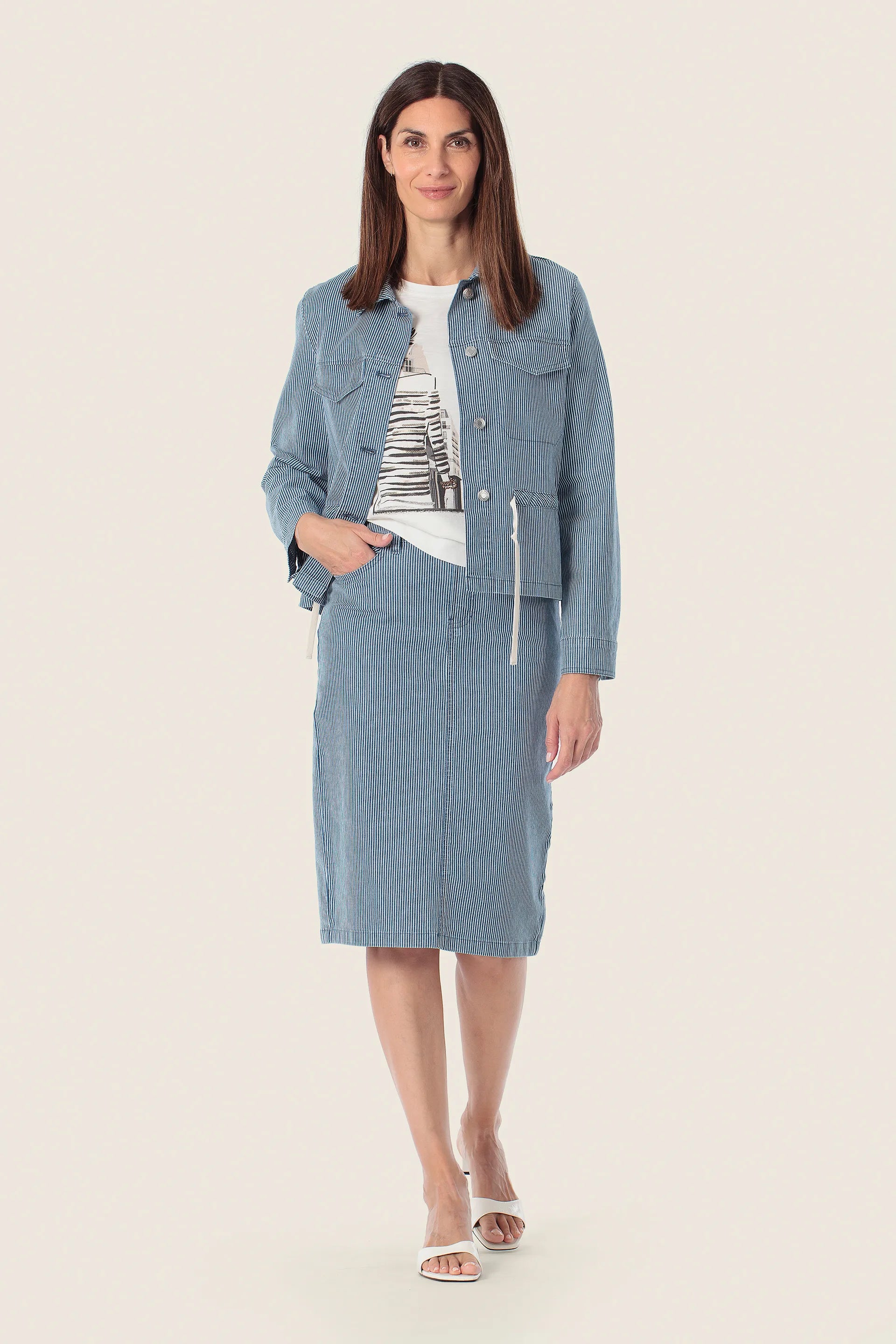 Gerry Weber Blue Denim 0 Denim Striped Jacket SKU: N68221_106 Image 03
