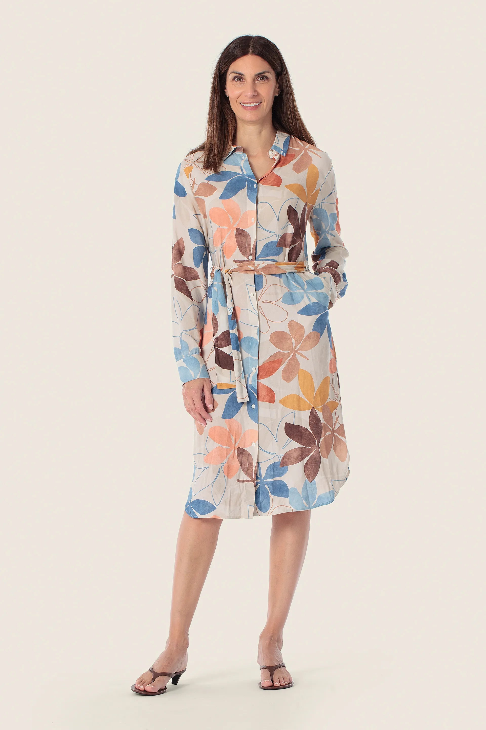 Gerry Weber Beige Elm Tree 0 Shirt Style Printed Dress SKU: N68518_393 Image 01