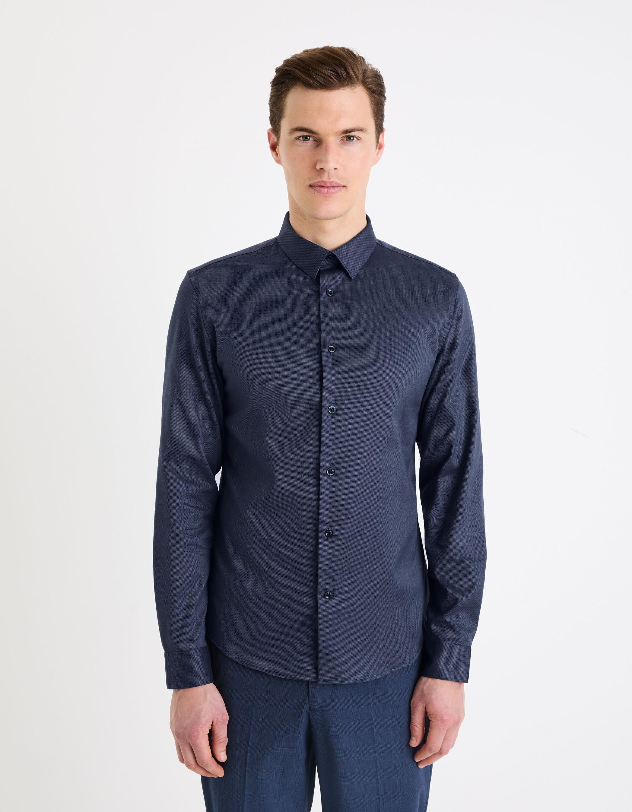 100% Cotton Oxford Slim Shirt_NAROX_NAVY_01