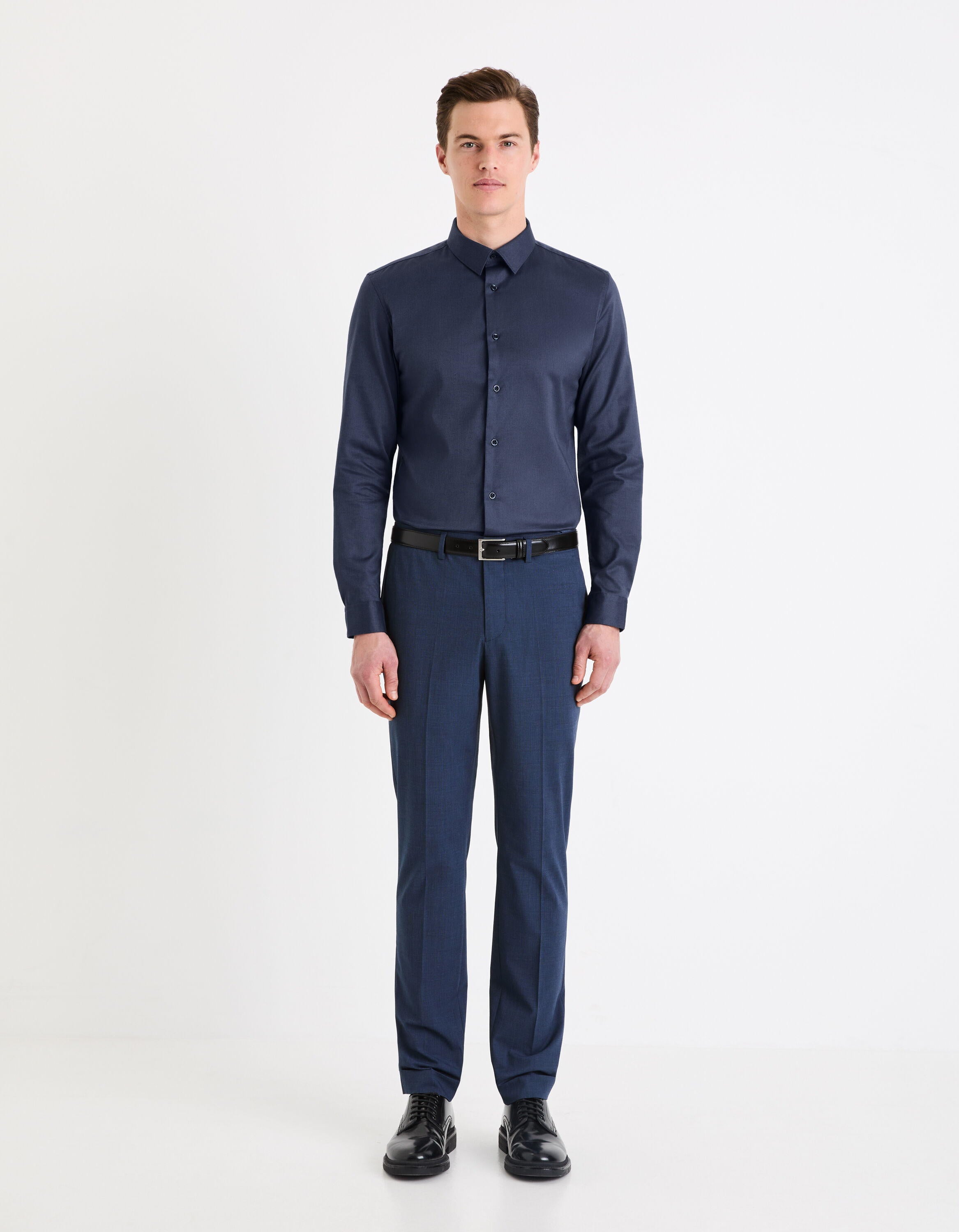 100% Cotton Oxford Slim Shirt_NAROX_NAVY_03