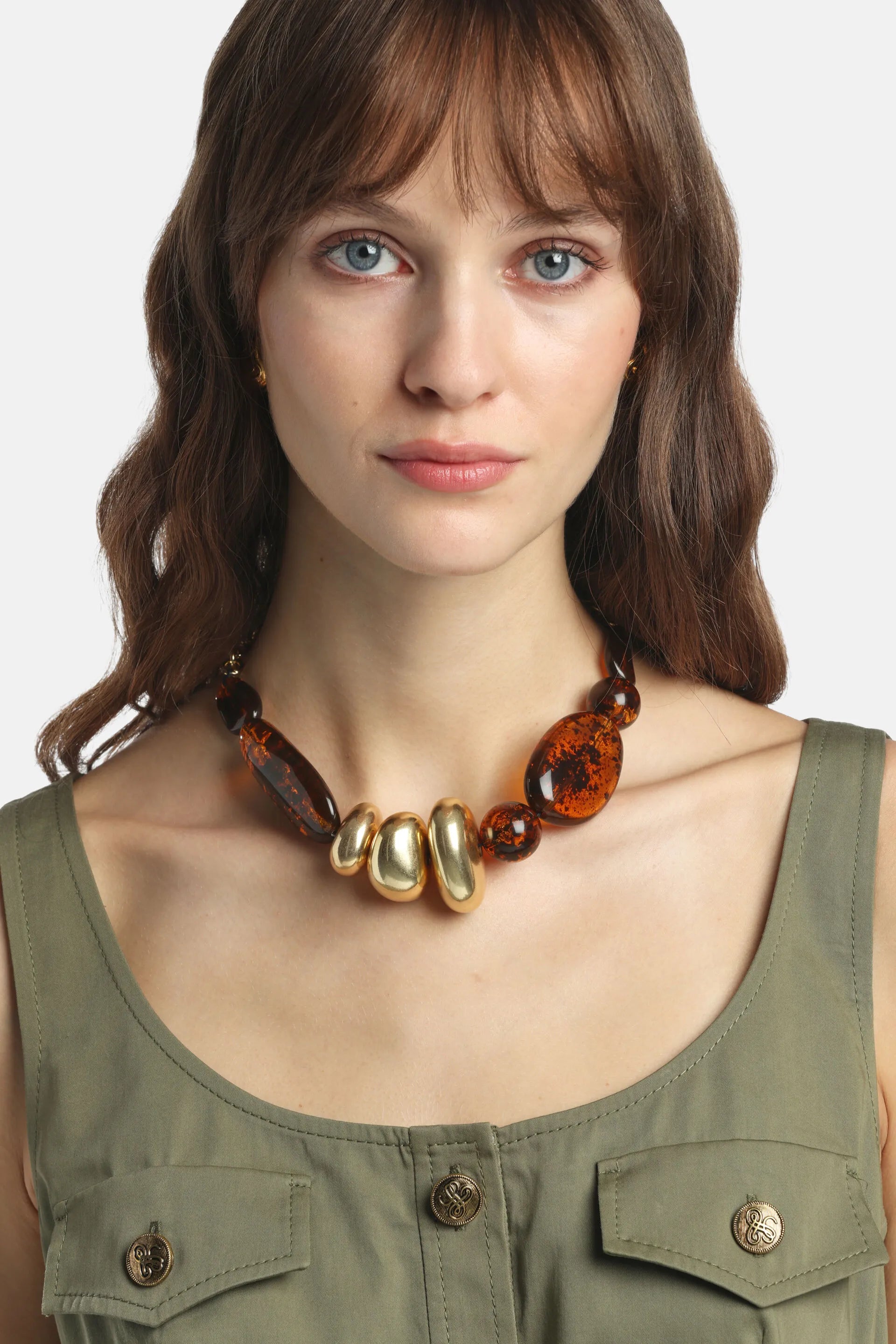 Luisa Spagnoli Ambra/Oro Semilucido Women Nerine - Semi-Rigid Necklace SKU: NERINE_0099 0095 Image 02