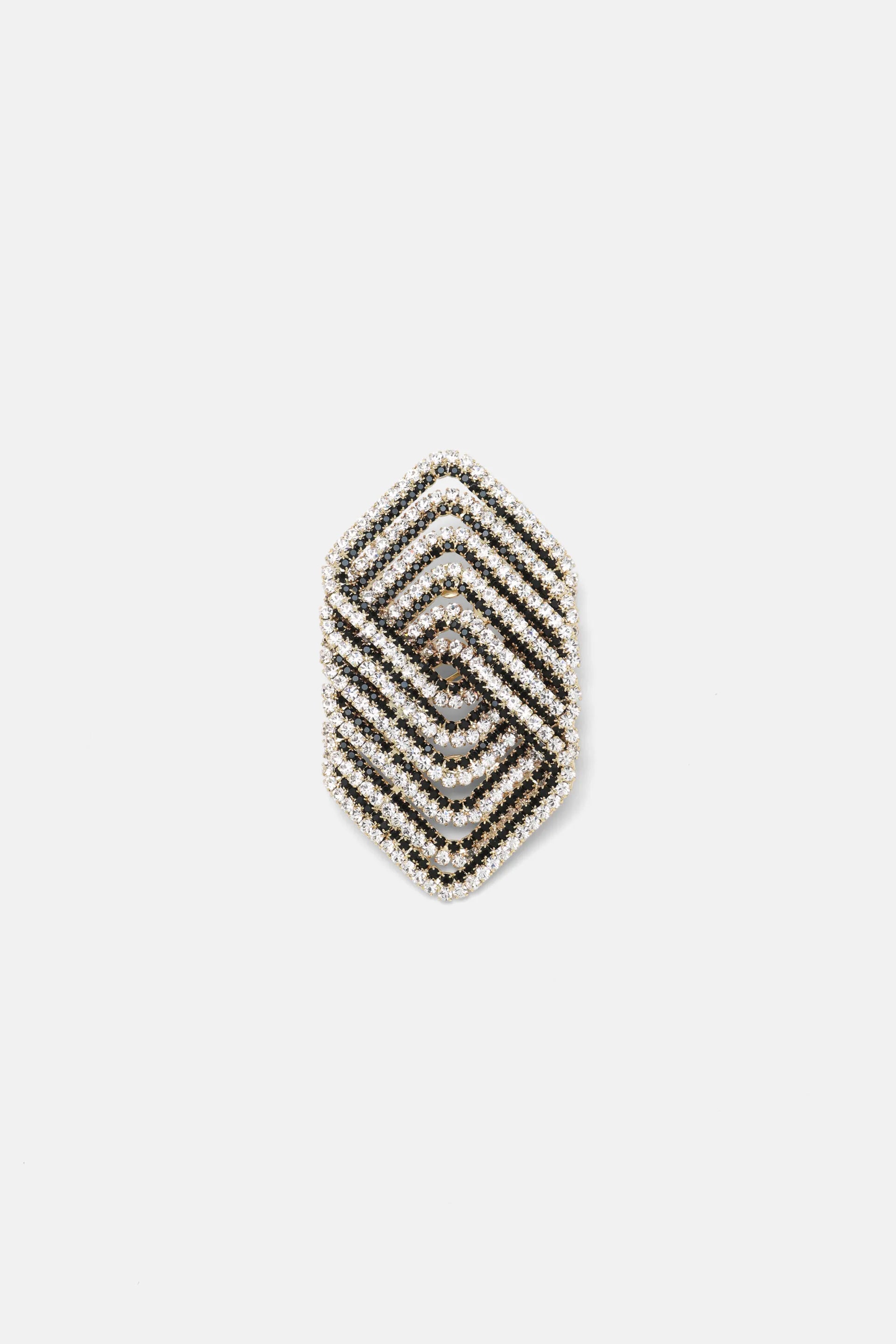 Luisa Spagnoli Nero/Nickel/Oro Women Noematica - Geometric Crystal-Embellished Brooch SKU: NOEMATICA_0101 0001 0002 Image 01