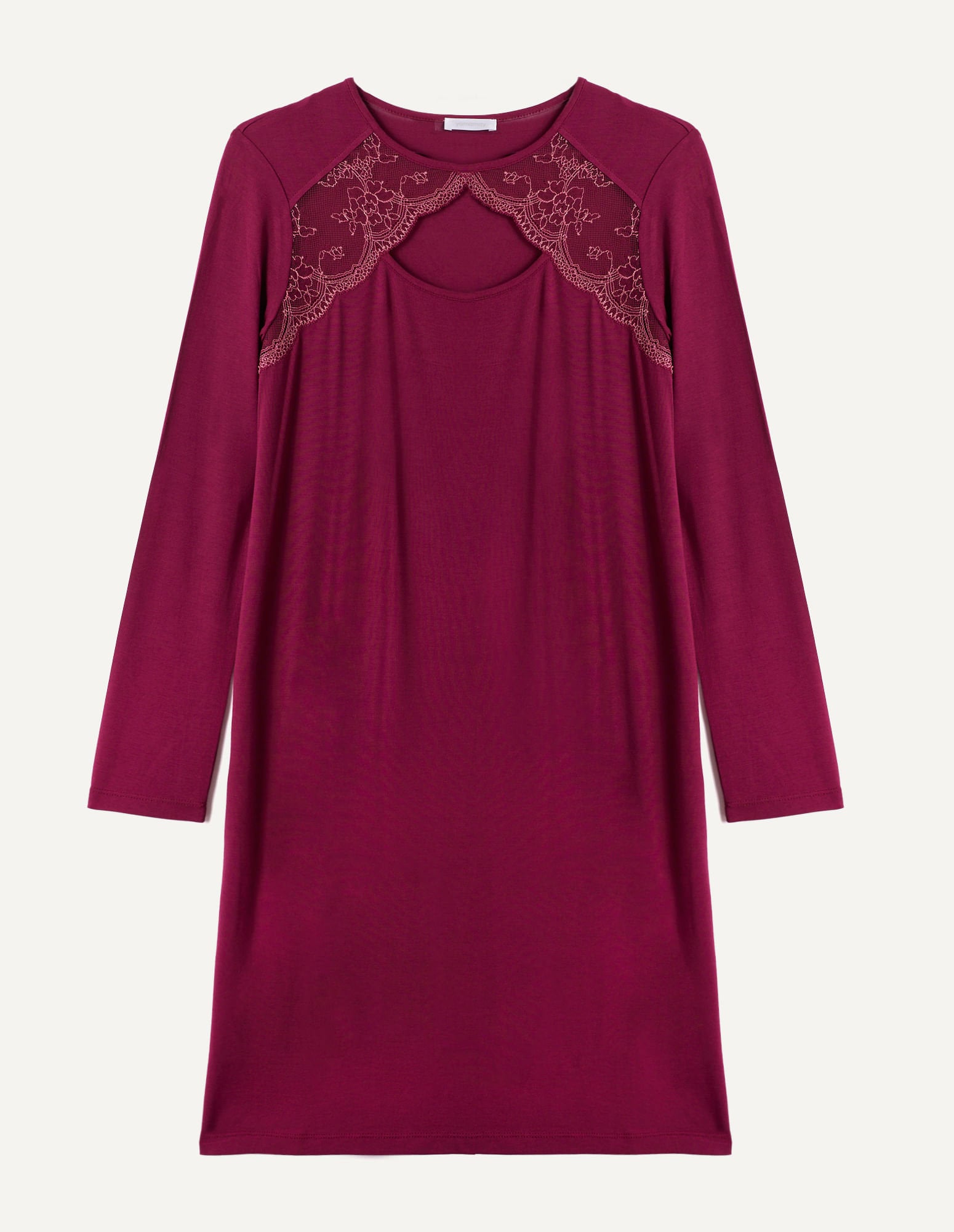 Long Sleeve Nightgown with Modal & Lace_PCCD173006_764_05
