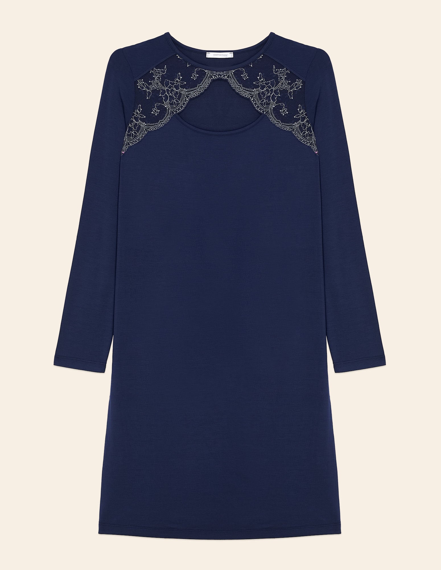 Yamamay_Blue Long-Sleeved Nightgown in Tencel ª Modal Stretch with Lace_PCCD181003_215_05
