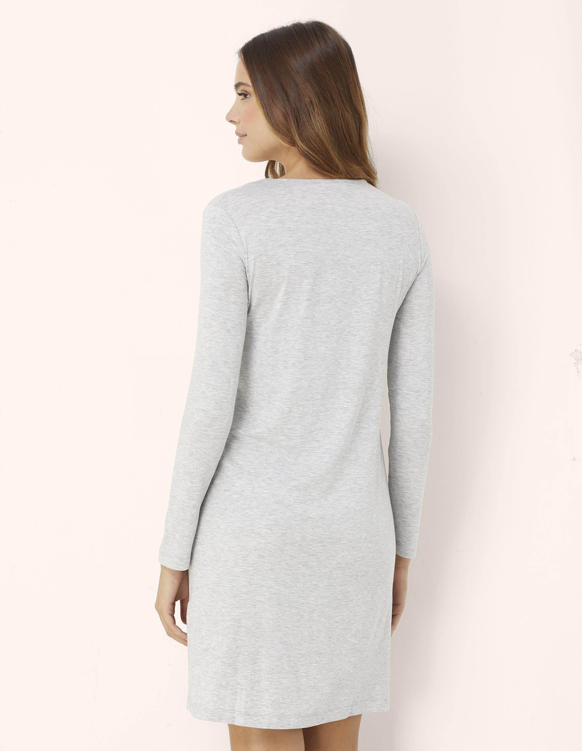 Yamamay_Light Gray Long-Sleeved Nightgown in Tencel ª Stretch Modal with Lace_PCCD181004_133_03