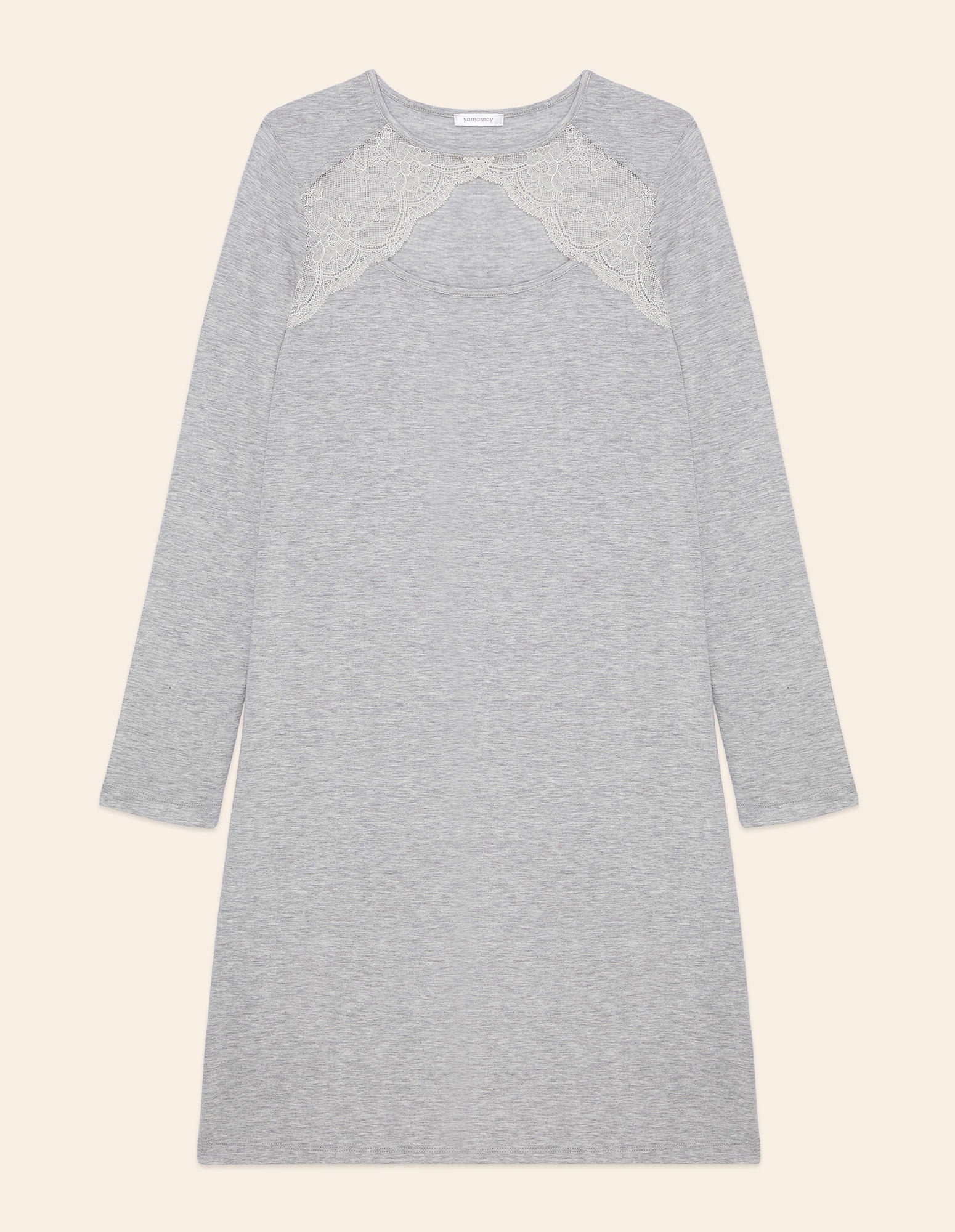 Yamamay_Light Gray Long-Sleeved Nightgown in Tencel ª Stretch Modal with Lace_PCCD181004_133_05