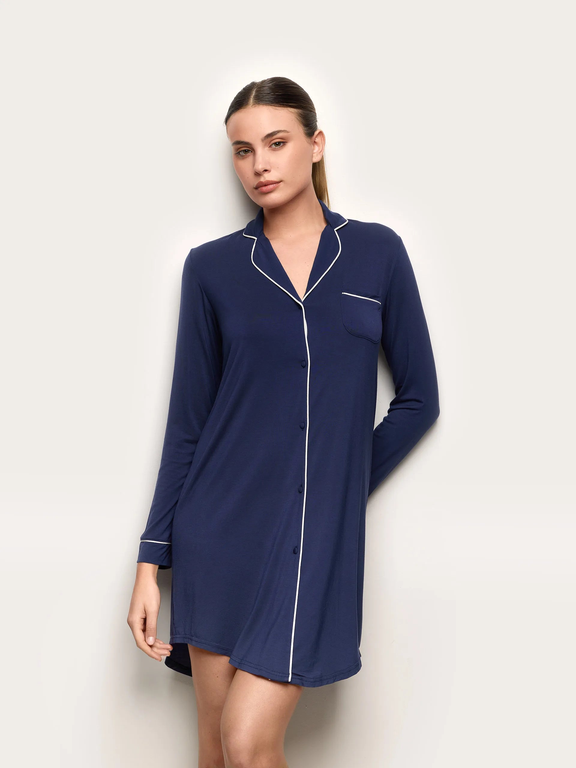 Yamamay_Dark Blue_Long-Sleeve Nightshirt - Daily Modal_PCCD191002_215_01