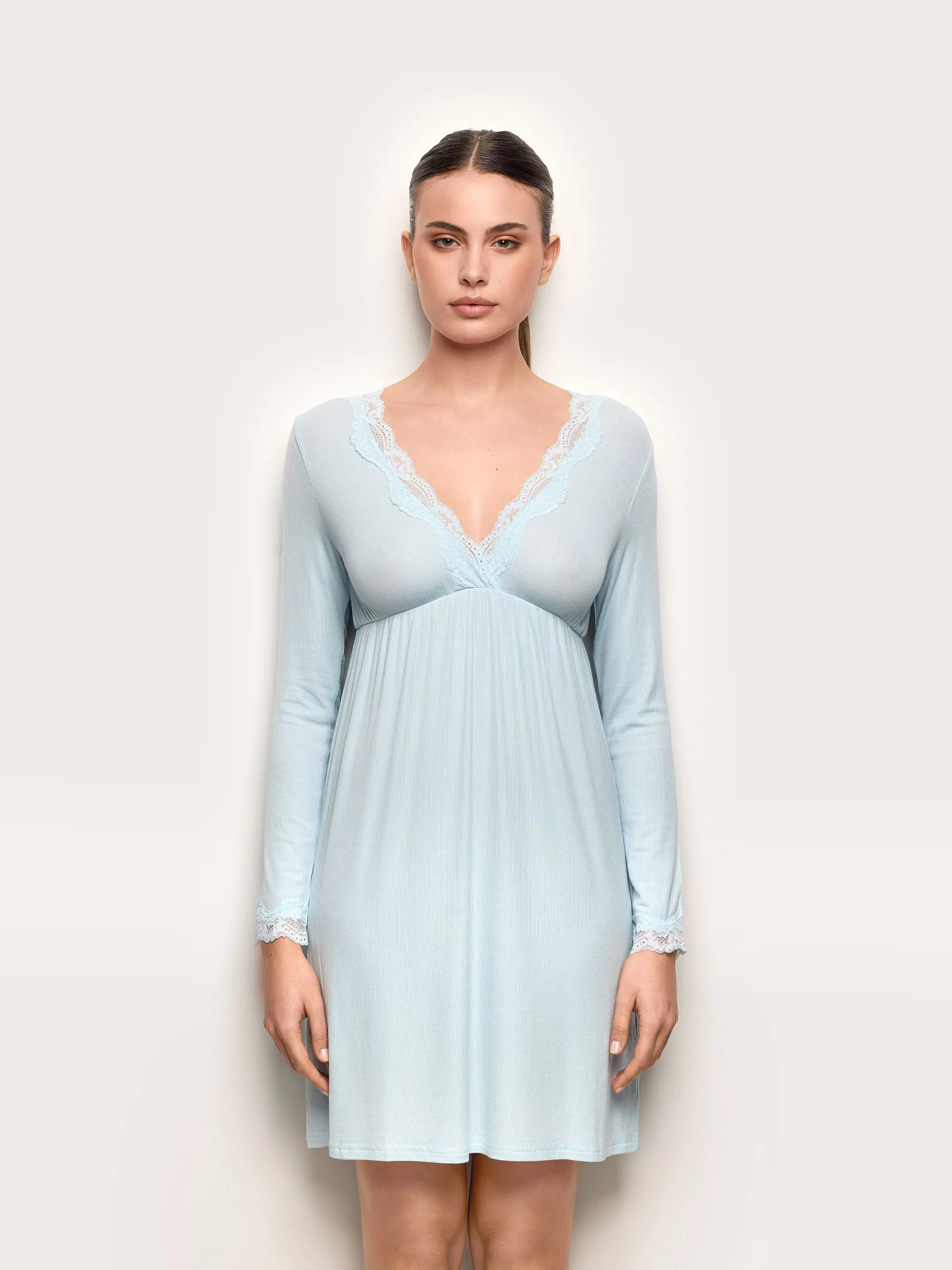 Yamamay_Light Azure_Long Sleeve Nightgown - Modal Rib_PCCD191003_013_02