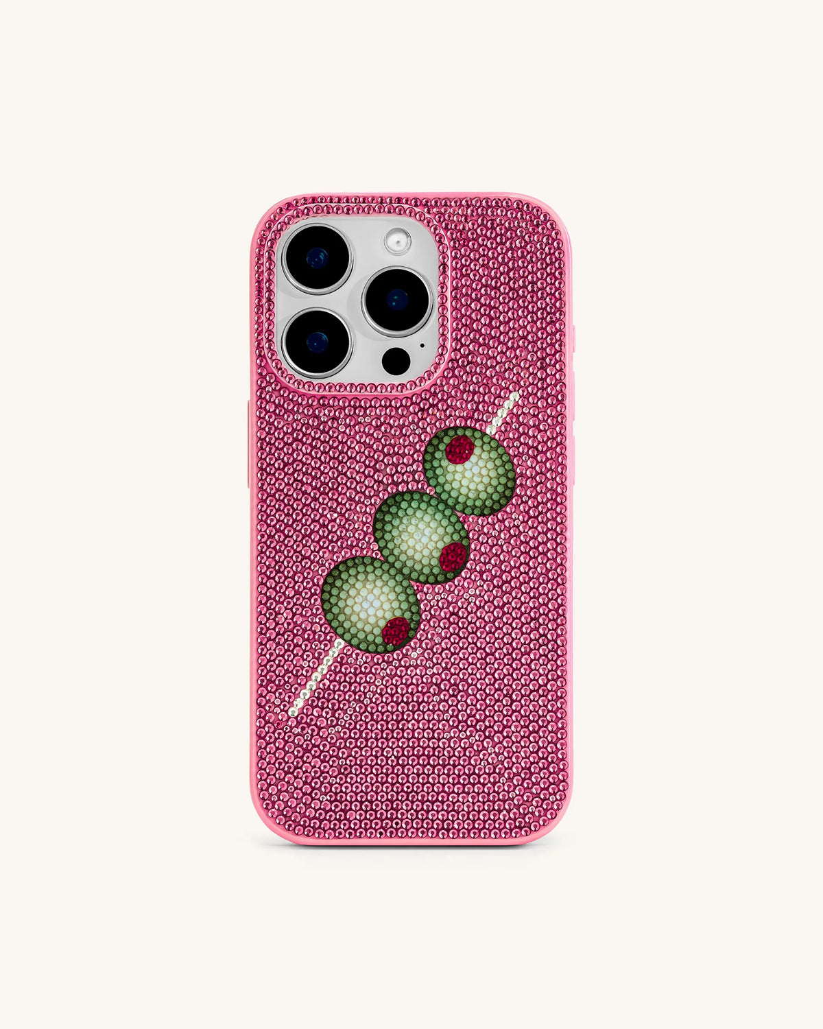 JW Pei Pink Women Olive Skewer Rhinestone Phone Case SKU: PE201-4-ip17pro_Pink Image 01