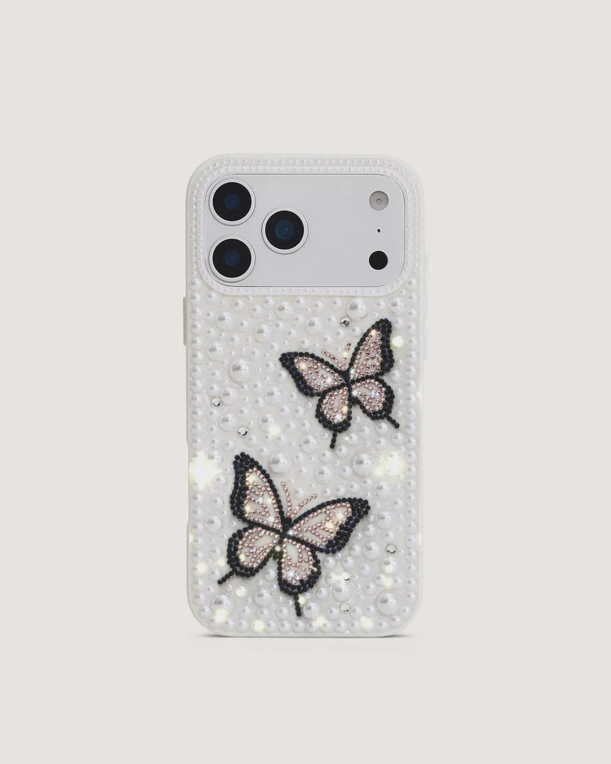 JW Pei White Women Butterfly Pearl Embellished Phone Case - Iphone 17 Pro Max SKU: PE476-2-IP17PM_White Image 01