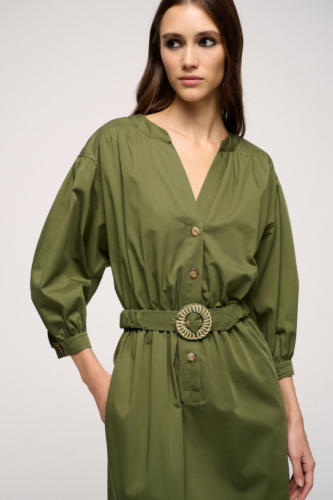 Shirt Dress With Gathered Waist_Pignolo_1779_04