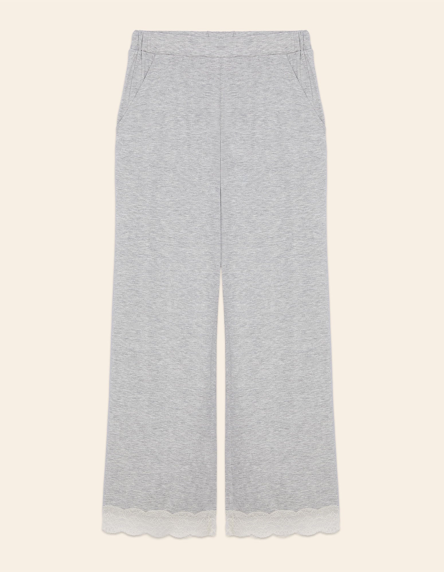 Yamamay_Long Trousers of Light Gray Pajamas in Tencel ª Modal Stretch with Lace_PPBD181006_133_04
