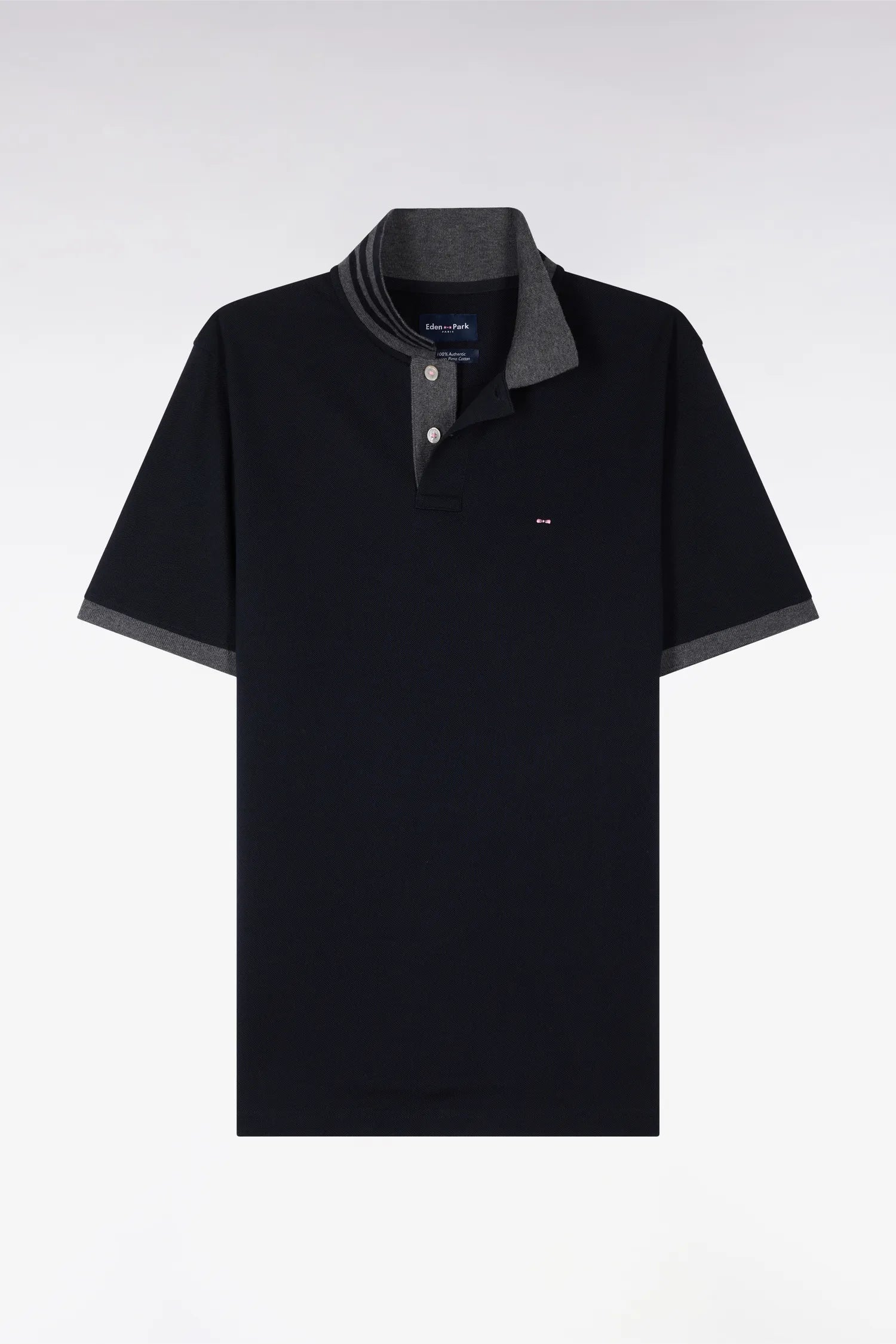 Eden Park Black Men Black Pima Cotton Polo with Contrasting Accents SKU: PPKNIPCE0008_NO Image 02