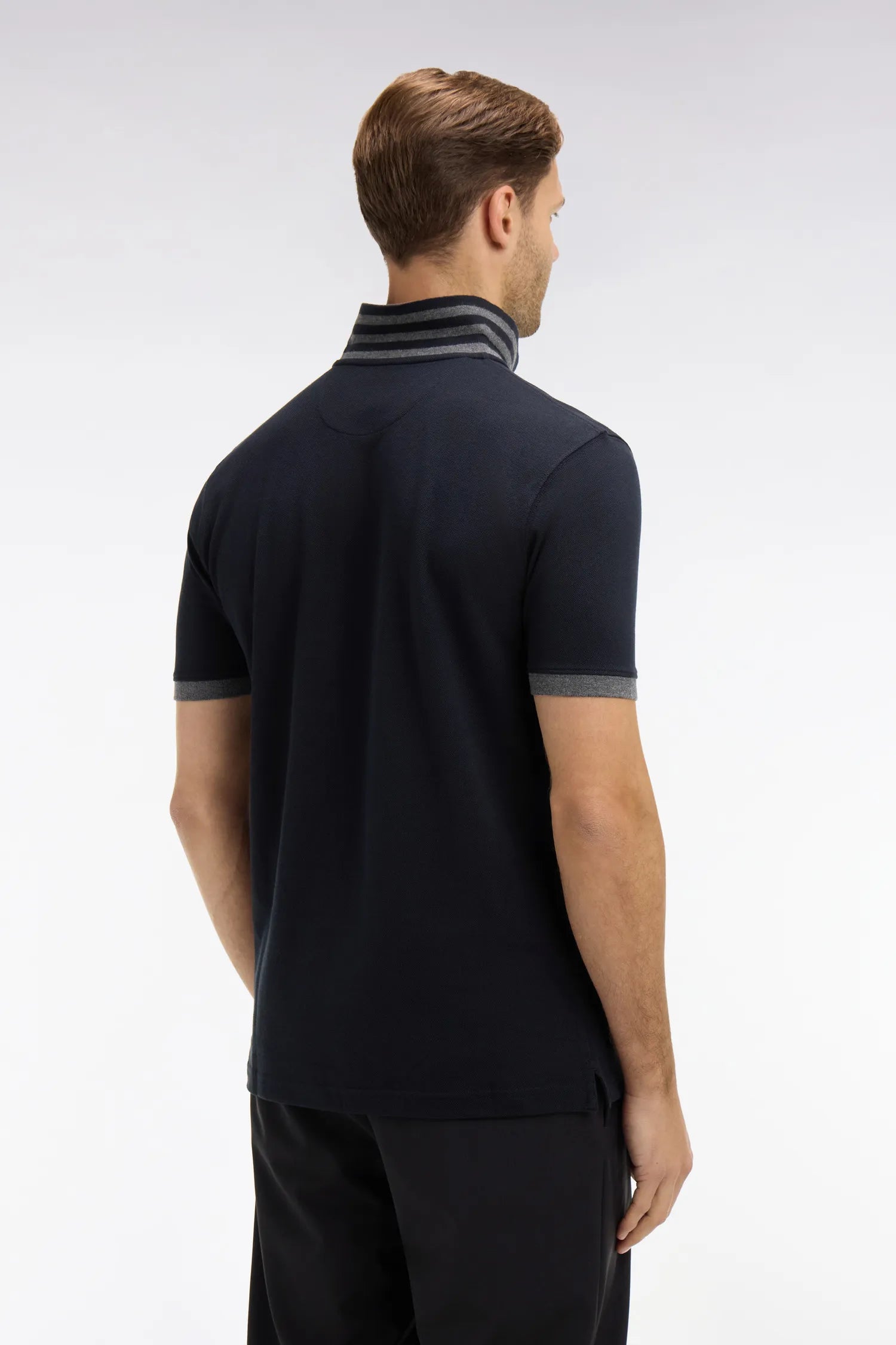Eden Park Black Men Black Pima Cotton Polo with Contrasting Accents SKU: PPKNIPCE0008_NO Image 05