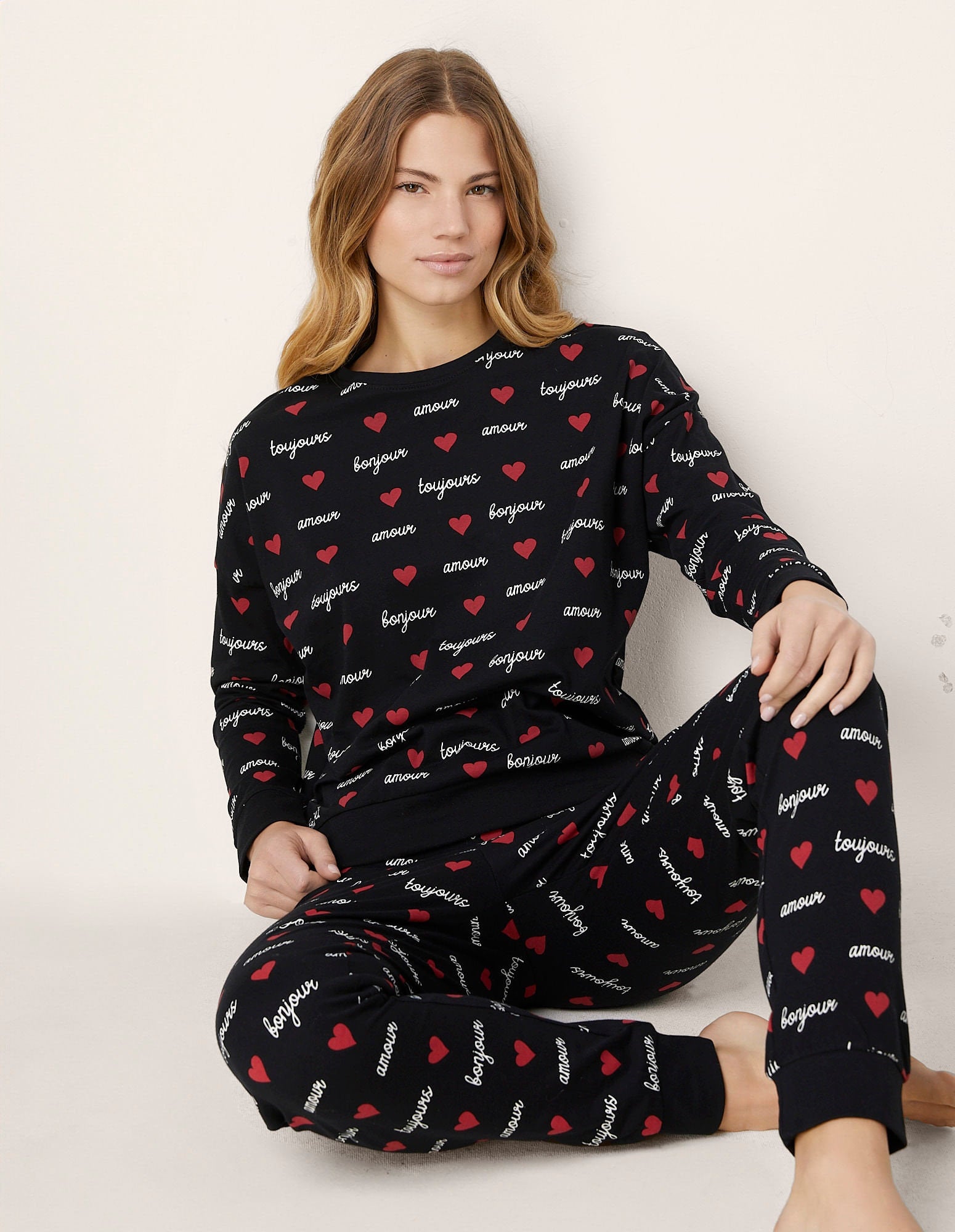 Yamamay_Amour Toujours Long Black Pajamas in Cotton Jersey_PPLD181002_128_02