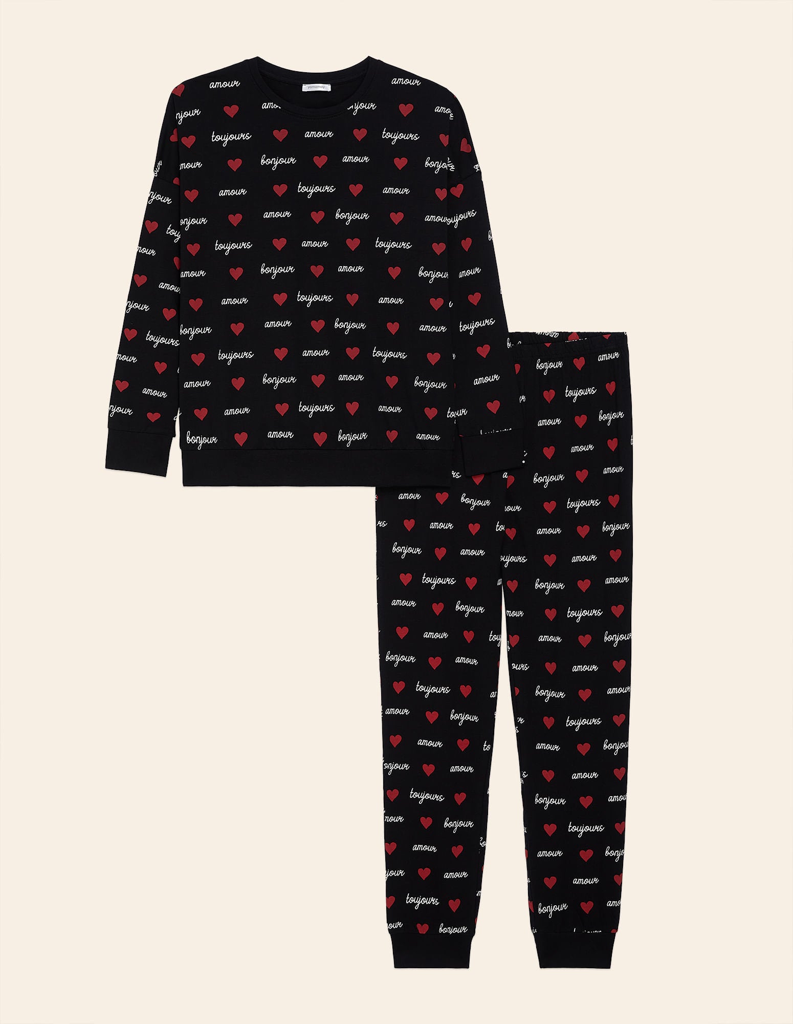 Yamamay_Amour Toujours Long Black Pajamas in Cotton Jersey_PPLD181002_128_06