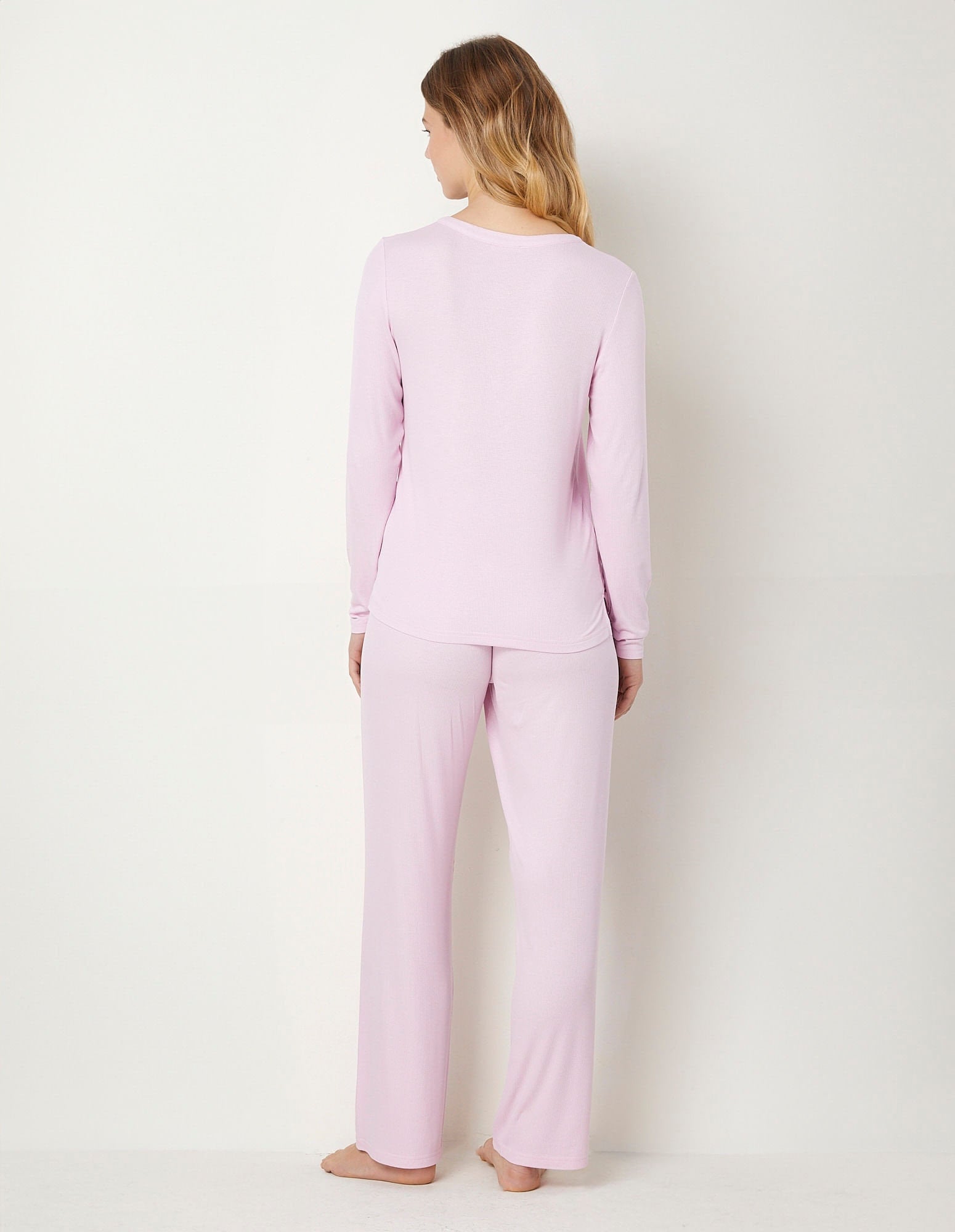 Yamamay_Amour Toujours Long Pink Pajamas in Ribbed Fabric_PPLD181004_900_02