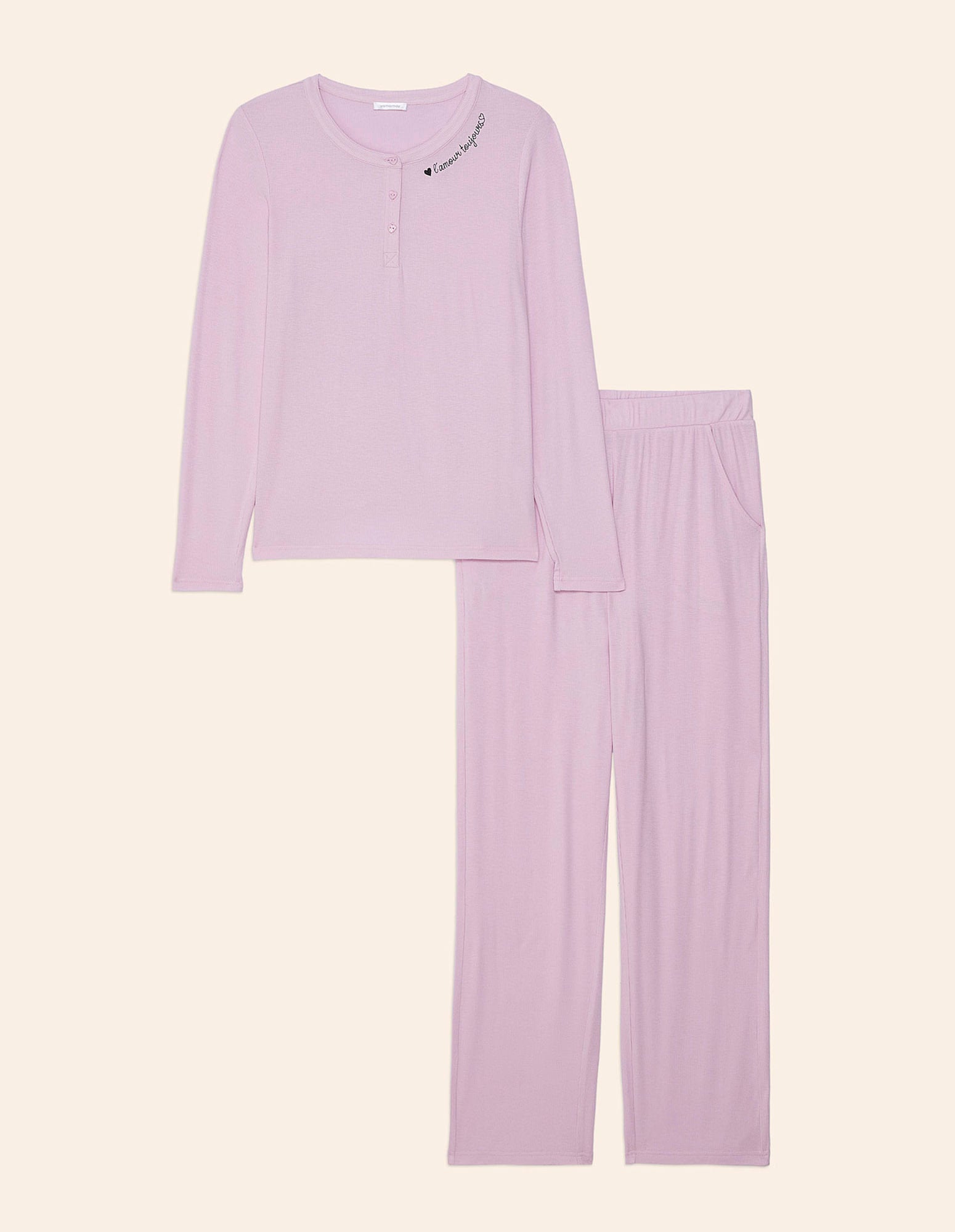 Yamamay_Amour Toujours Long Pink Pajamas in Ribbed Fabric_PPLD181004_900_05
