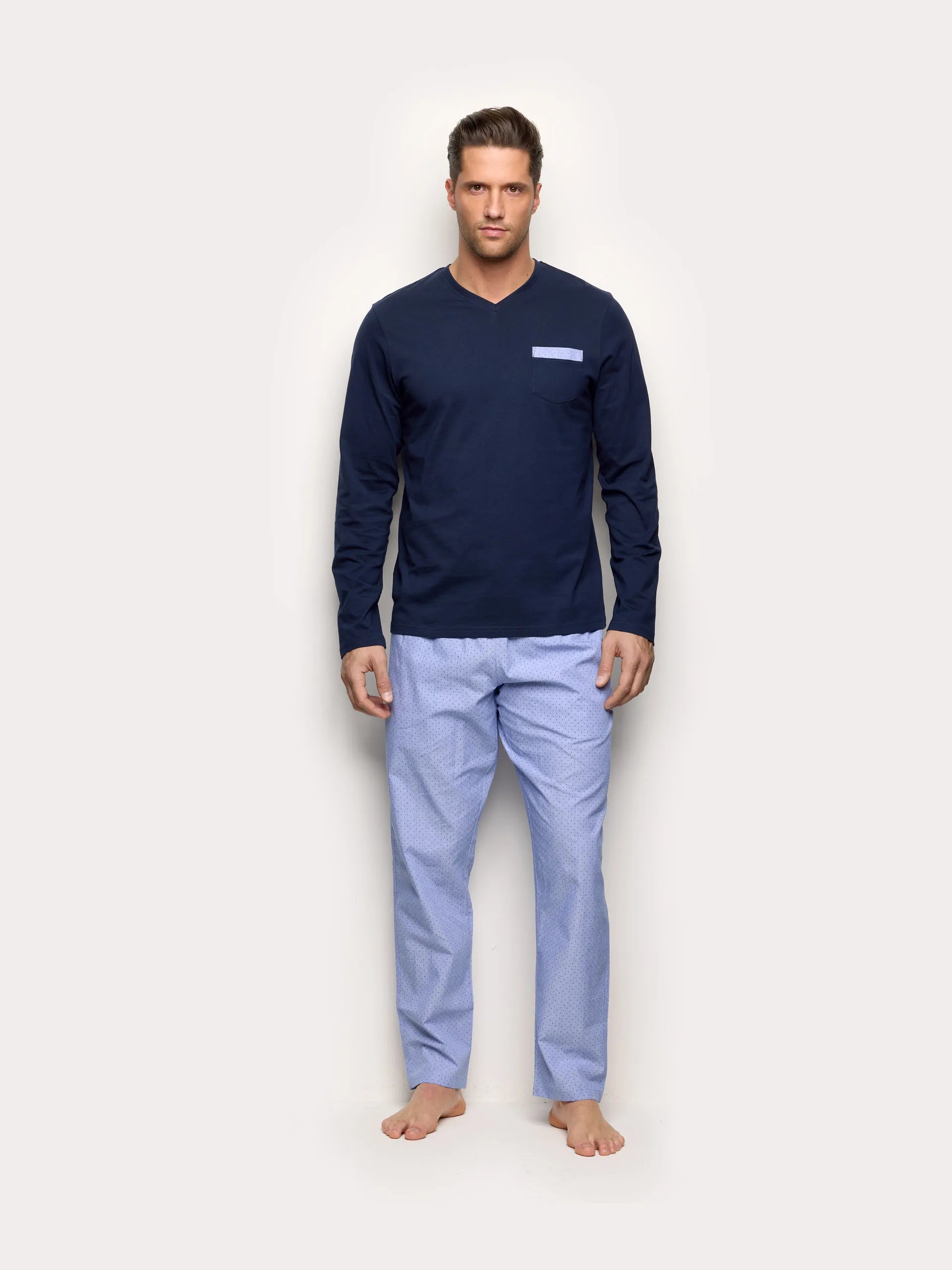 Yamamay_Night Blue_Long Pyjamas in Jersey and Cotton Canvas - Daily Pajamas_PPLU191002_024_02