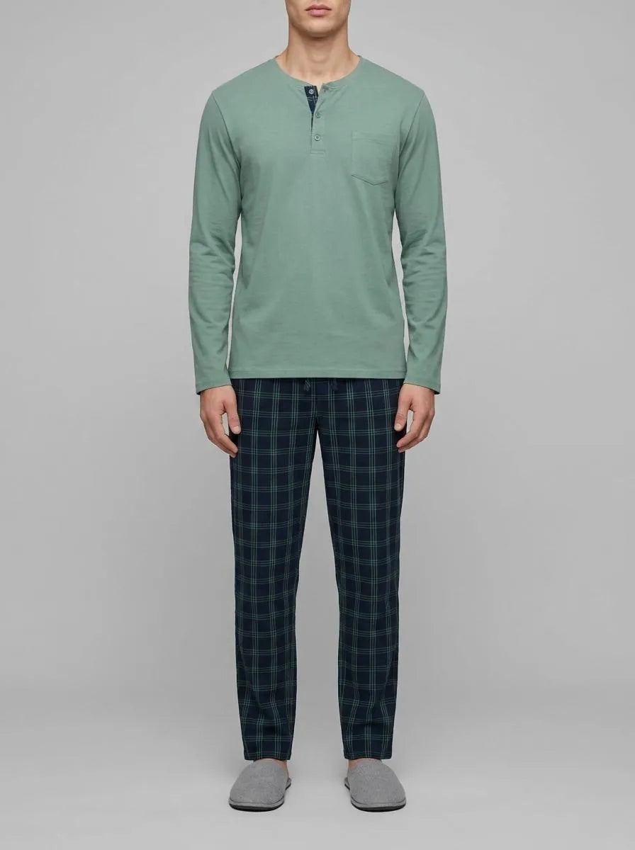 Yamamay_Sage Green_Long Jersey and Cotton Canvas Pyjamas - Daily Pajamas Ii_PPLU191004_120_00