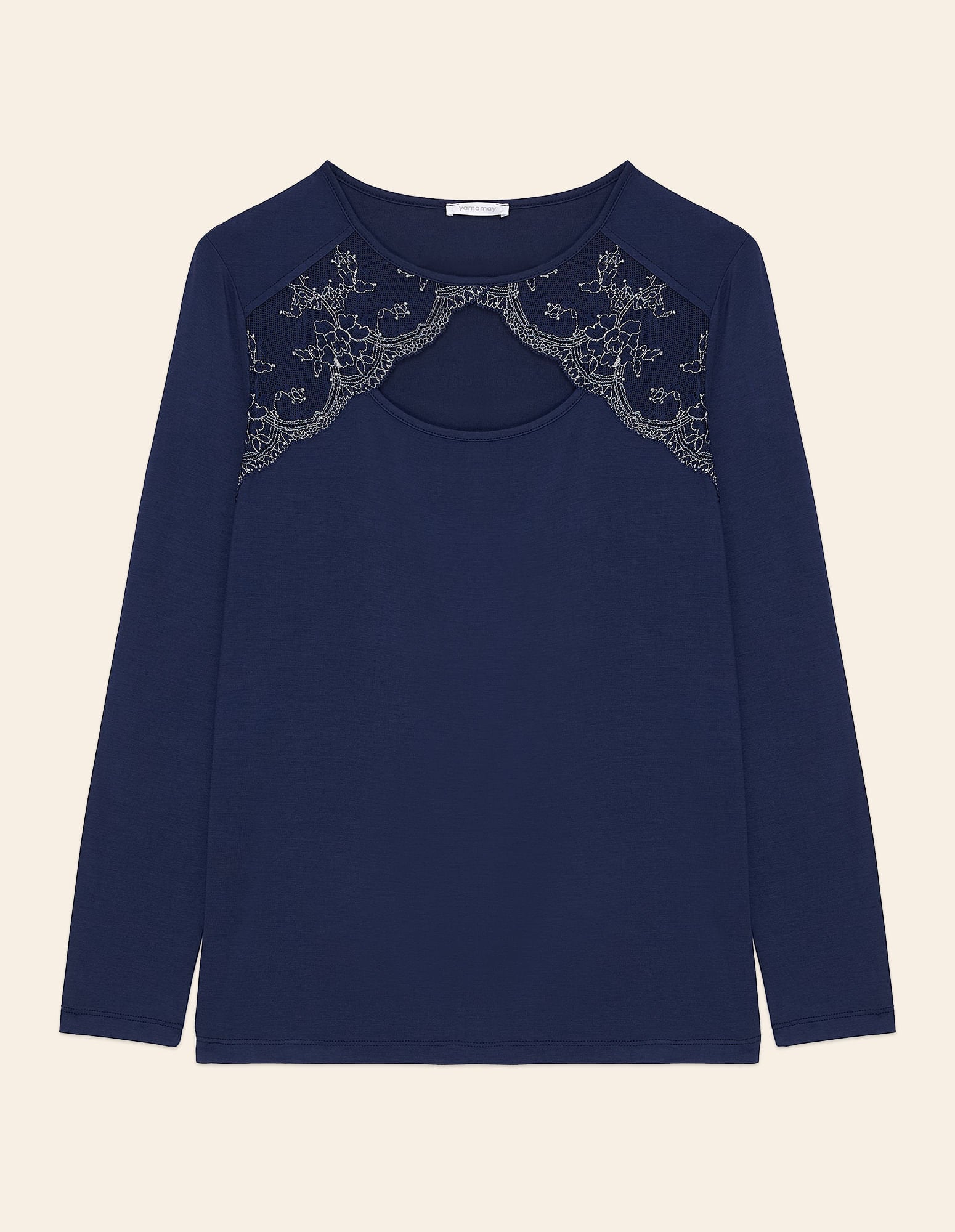 Yamamay_Blue Long-Sleeved Pajamas Sweater in Tencel ª Stretch Modal with Lace_PPTD181003_215_05