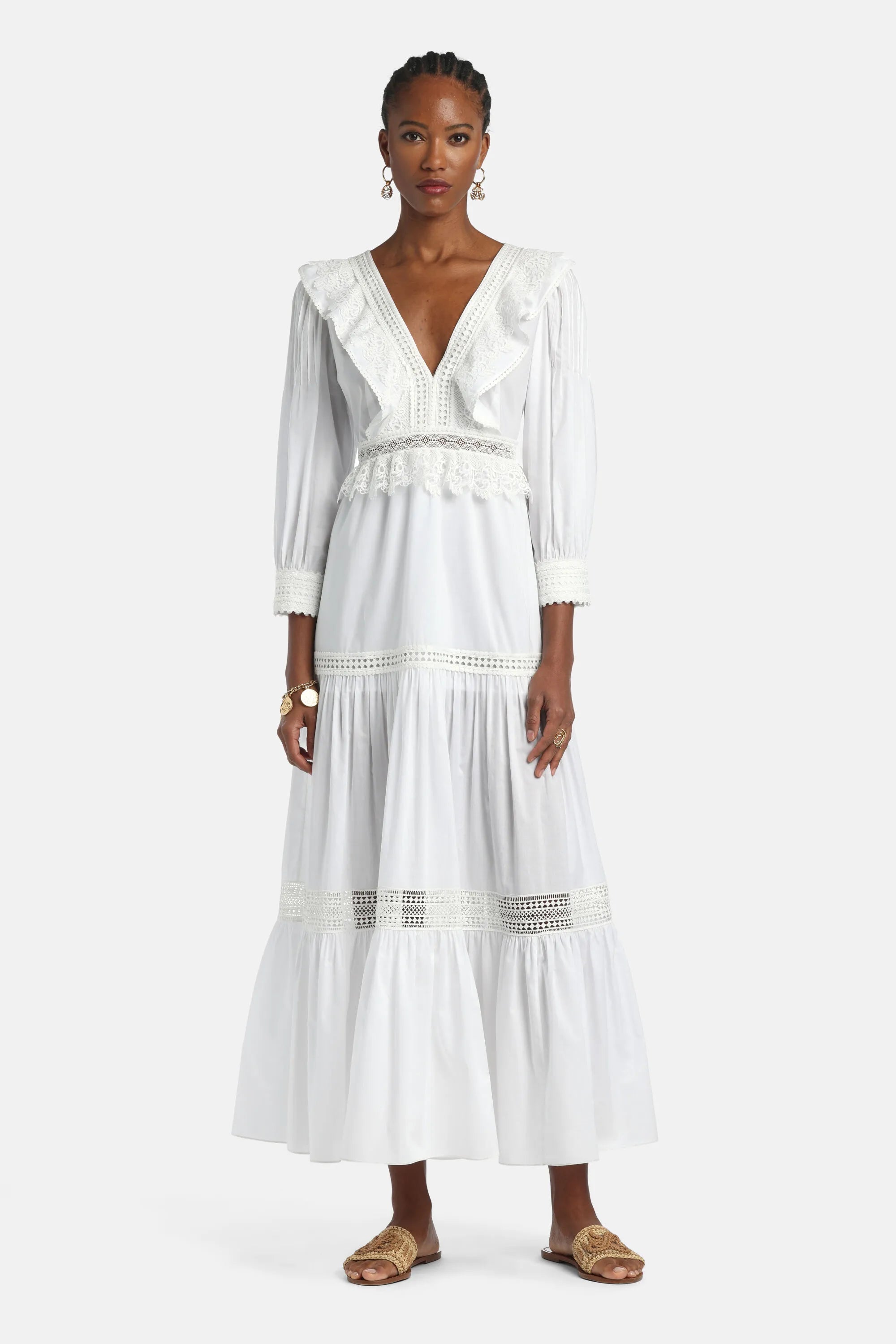 Luisa Spagnoli Bianco Women Processo - Maxi Dress with AppliquŽs SKU: PROCESSO_0201 Image 05