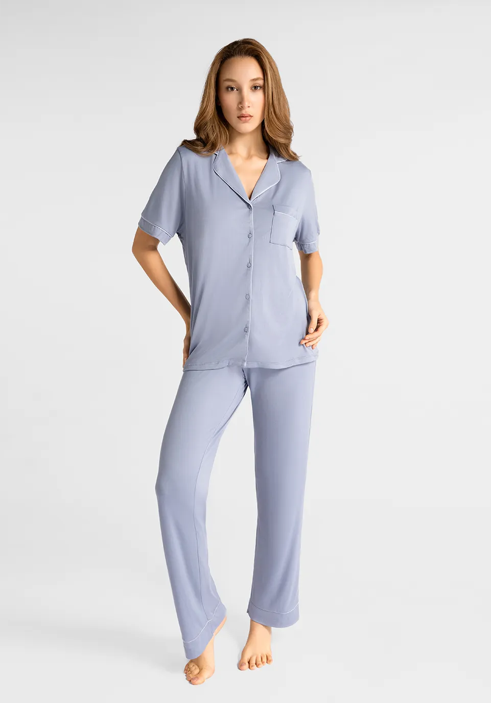 Marie France Grey Women Basky Soft Microfiber Chemise And Shorts Set SKU: PYBASKYSETOFFER_Grey Image 01