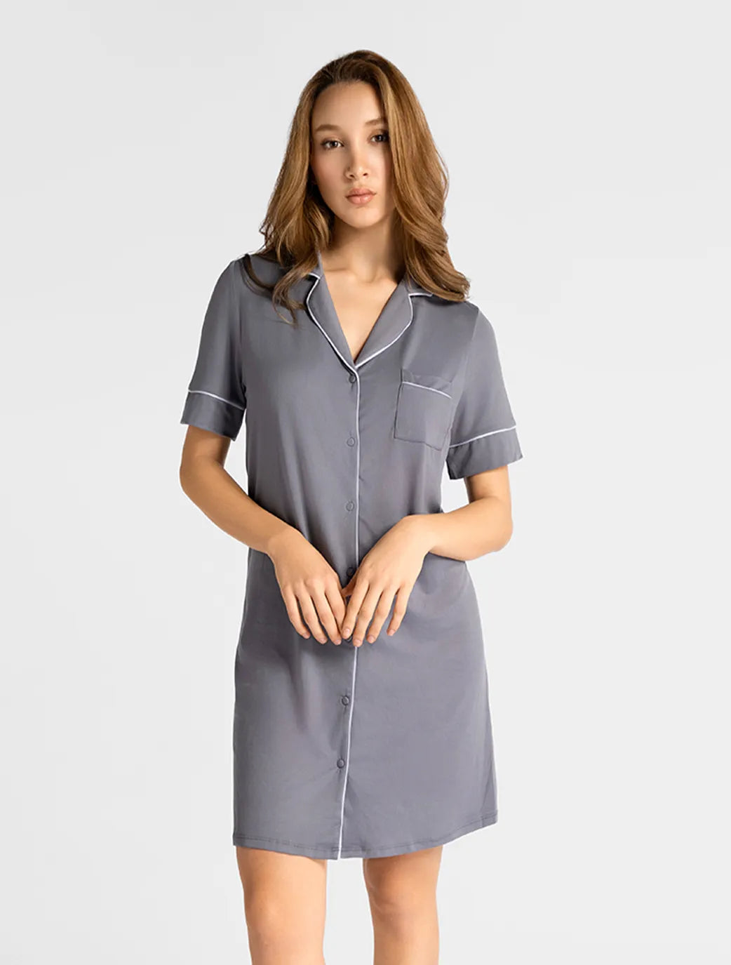 Marie France Bluvera Long Chemise_Grey Women Bluvera Long Chemise SKU: PYBLUVERALONGCHEMISE_Grey Image 01