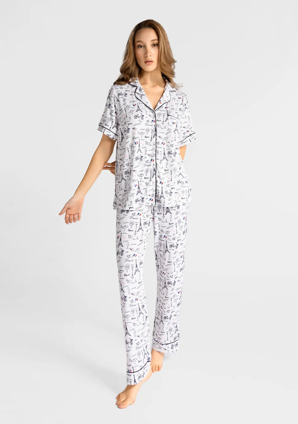 Marie France Multicolor Women Franco French Theme Print Pajama Set SKU: PYFRANCOSETOFFER_Multicolor Image 01