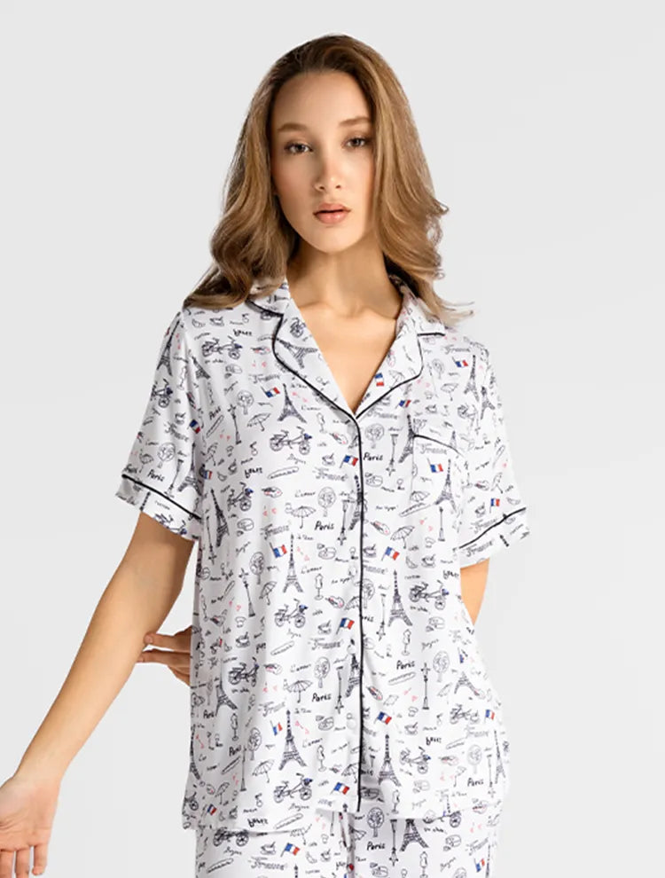 Marie France Multicolor Women Franco French Theme Print Pajama Set SKU: PYFRANCOSETOFFER_Multicolor Image 03