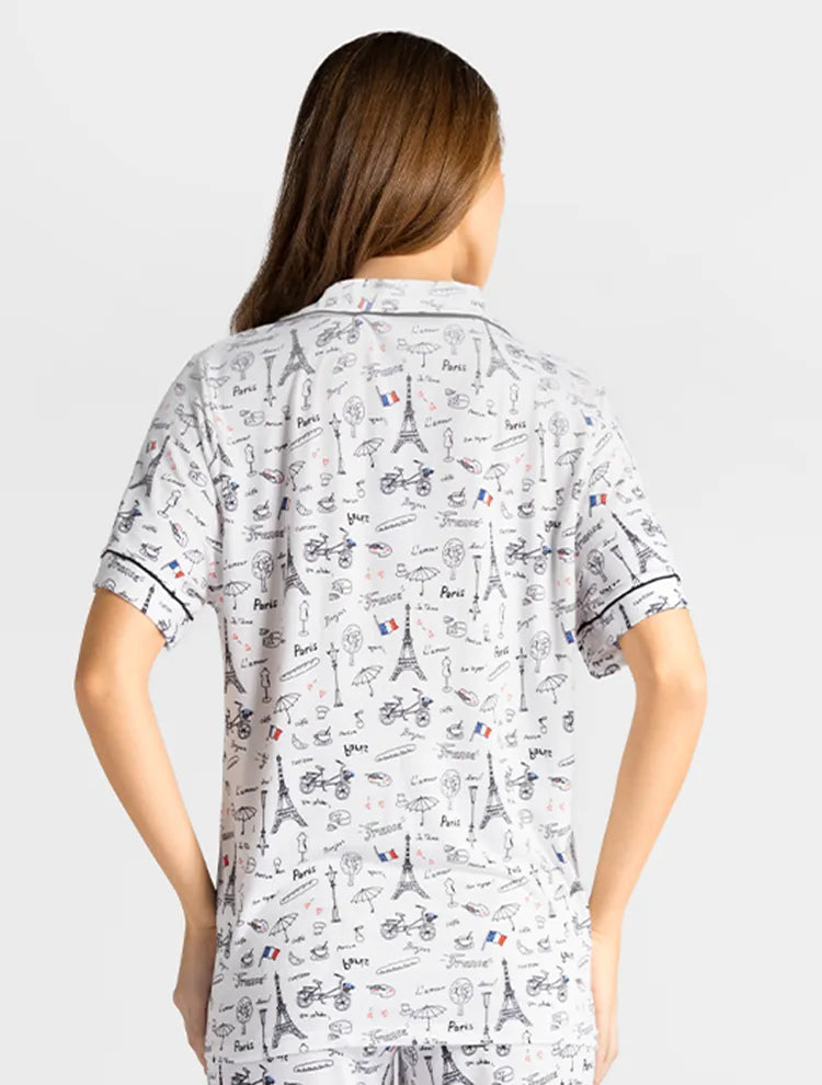 Marie France Multicolor Women Franco French Theme Print Pajama Set SKU: PYFRANCOSETOFFER_Multicolor Image 04