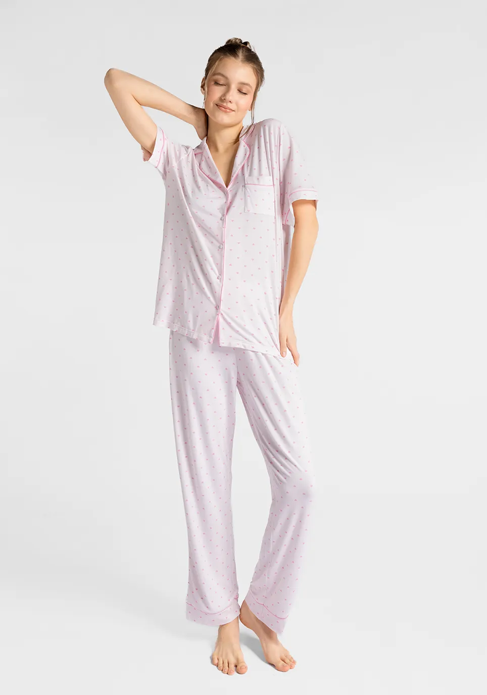 Marie France Multicolor Women Yasy Pink Heart Print Nightwear Set SKU: PYYASYSETOFFER_Multicolor Image 01