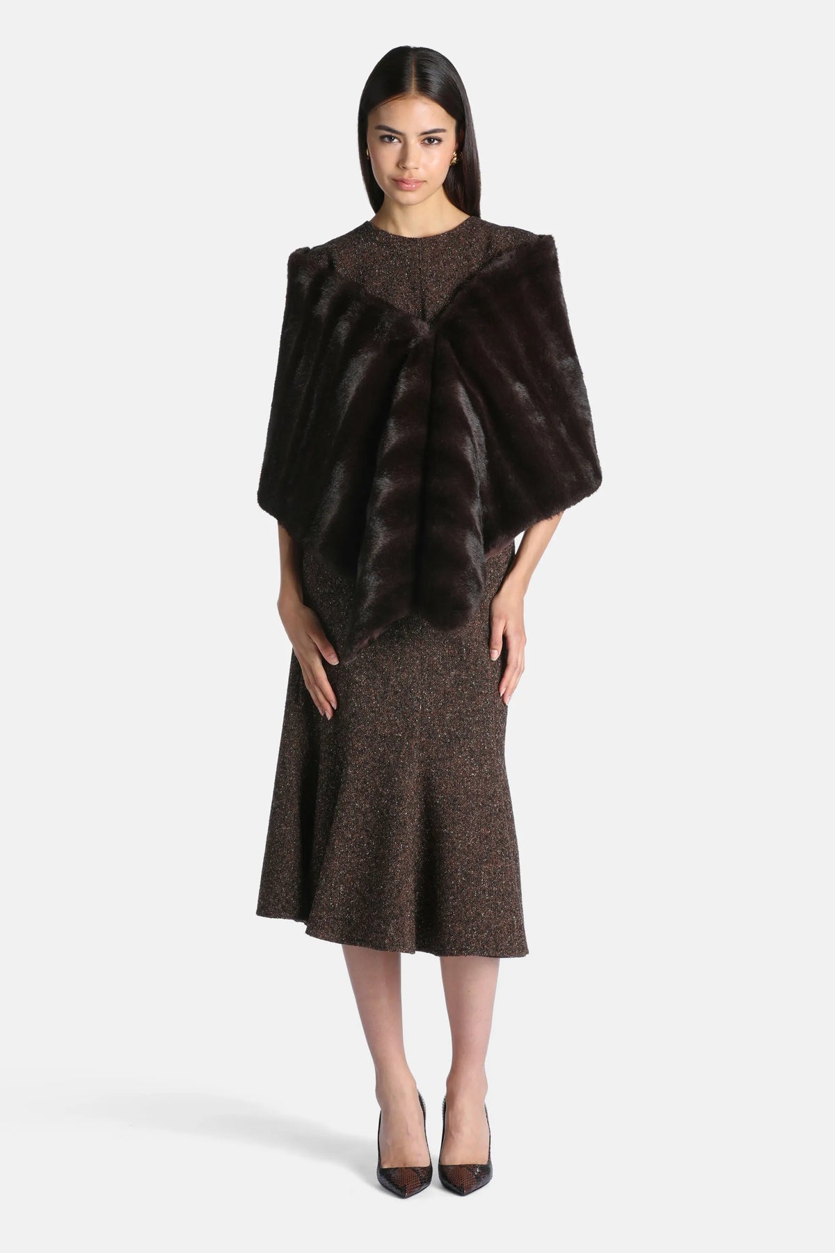 Luisa Spagnoli Marrone Women Richiesta - Fur-Effect Stole | Scarves and Foulards - Luisa Spagnoli SKU: RICHIESTA_0910 Image 02