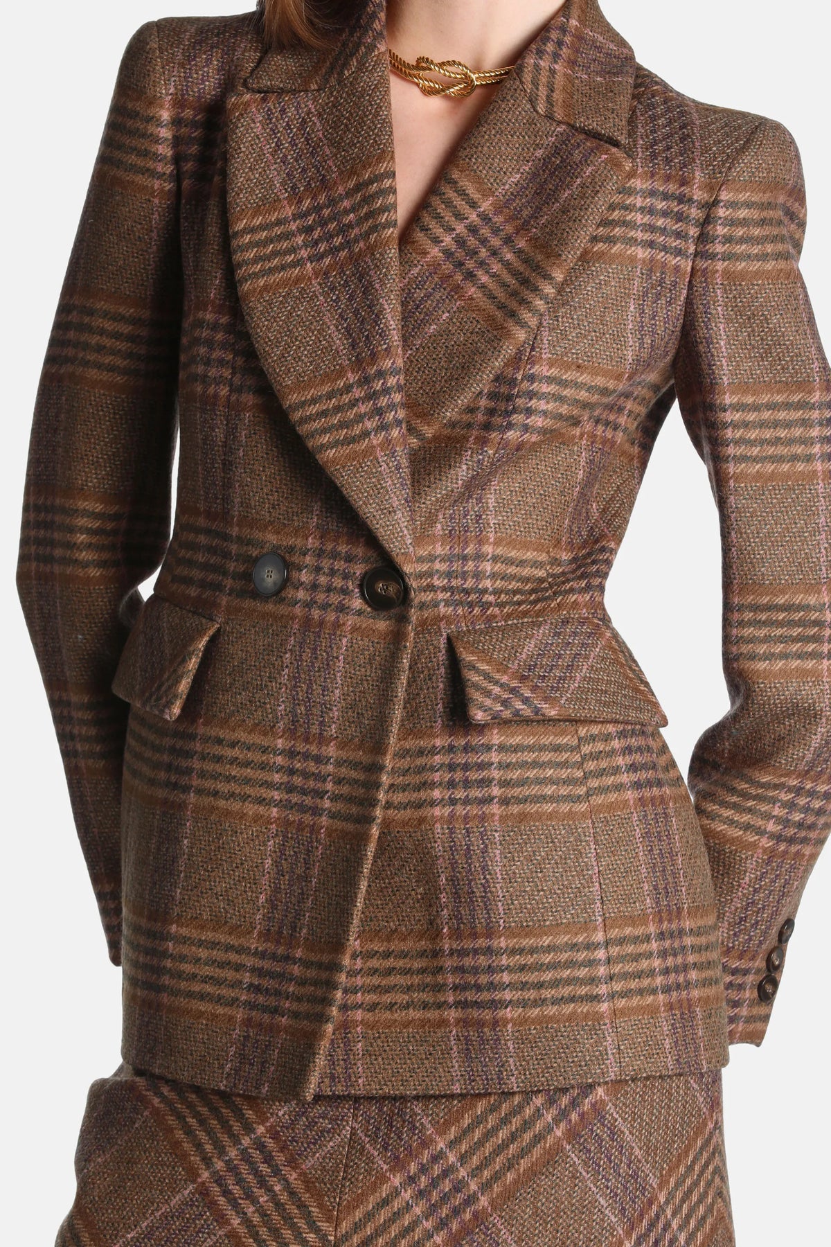 Luisa Spagnoli Var Noce Verde Oliva Women Sagari - Tartan-Checked Wool Blazer SKU: SAGARI_3372 Image 03