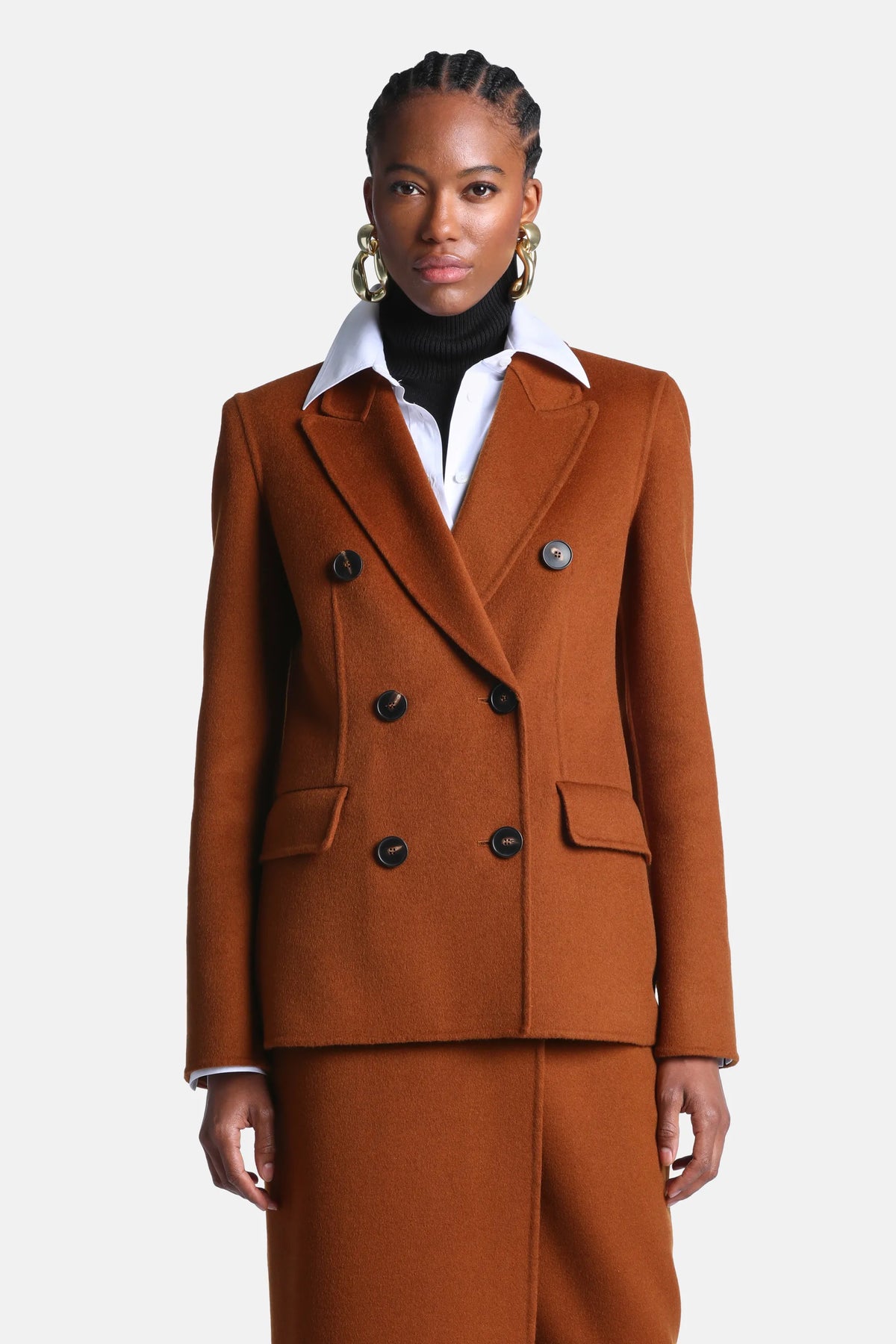 Luisa Spagnoli Tabacco Women Salinas Double-Breasted Wool-Blend Blazer - Fashion Show SKU: SALINAS_2214 Image 02